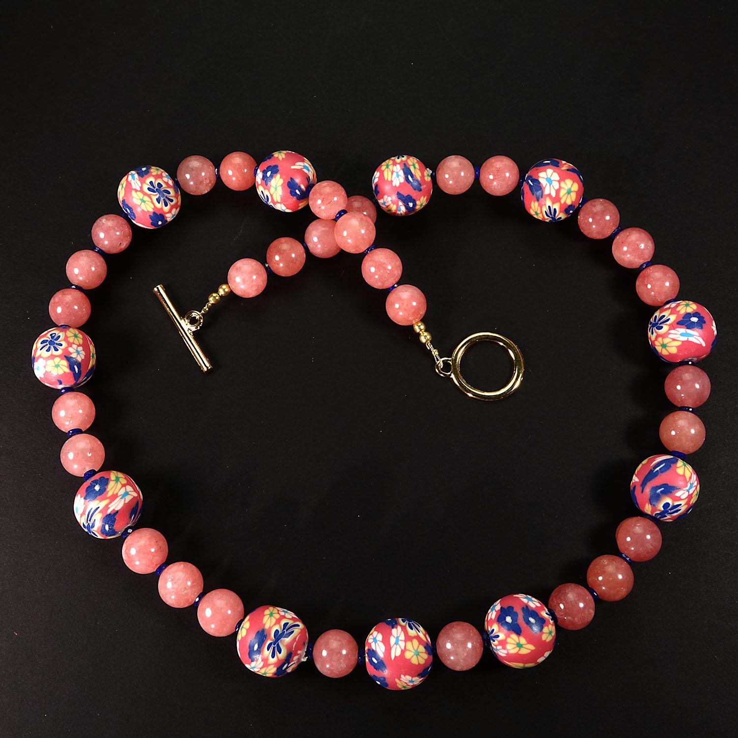 AJD Perfect Spring / Summer Necklace in Pink Agate and Fun Chinese Beads In New Condition For Sale In Raleigh, NC