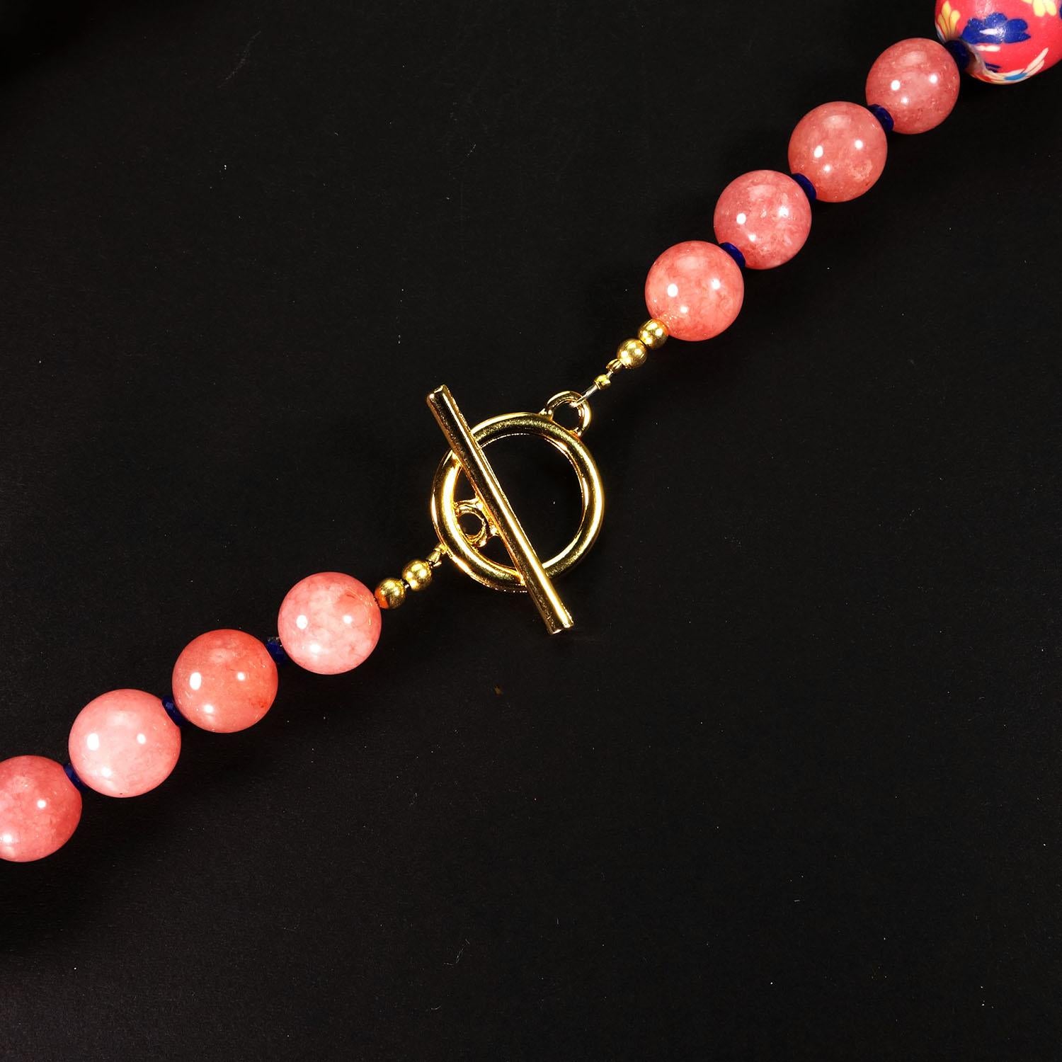 Women's or Men's AJD Perfect Spring / Summer Necklace in Pink Agate and Fun Chinese Beads For Sale