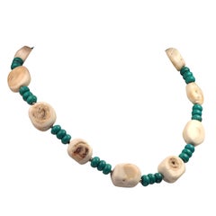 AJD 18 Inch Perfect Summer White Coral and Turquoise Rondelle Necklace