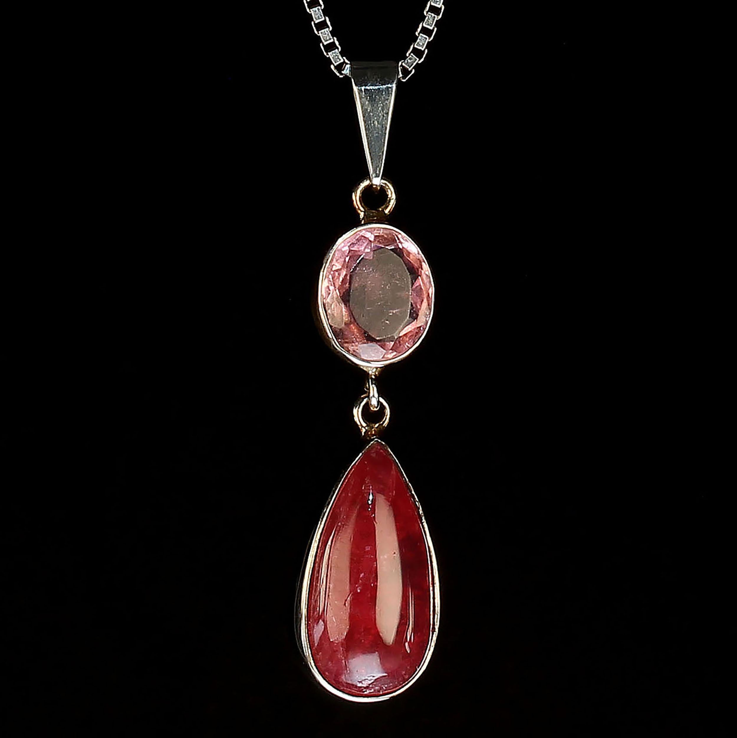Artisan AJD Pink and More Pink Brazilian Rhodonite and Tourmaline in Sterling Pendant For Sale