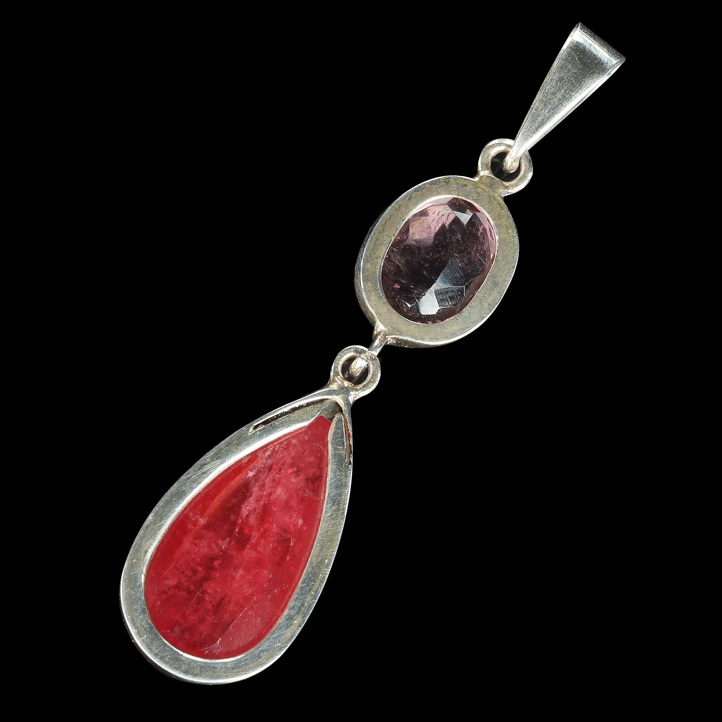 AJD Pink and More Pink Brazilian Rhodonite and Tourmaline in Sterling Pendant In New Condition For Sale In Raleigh, NC