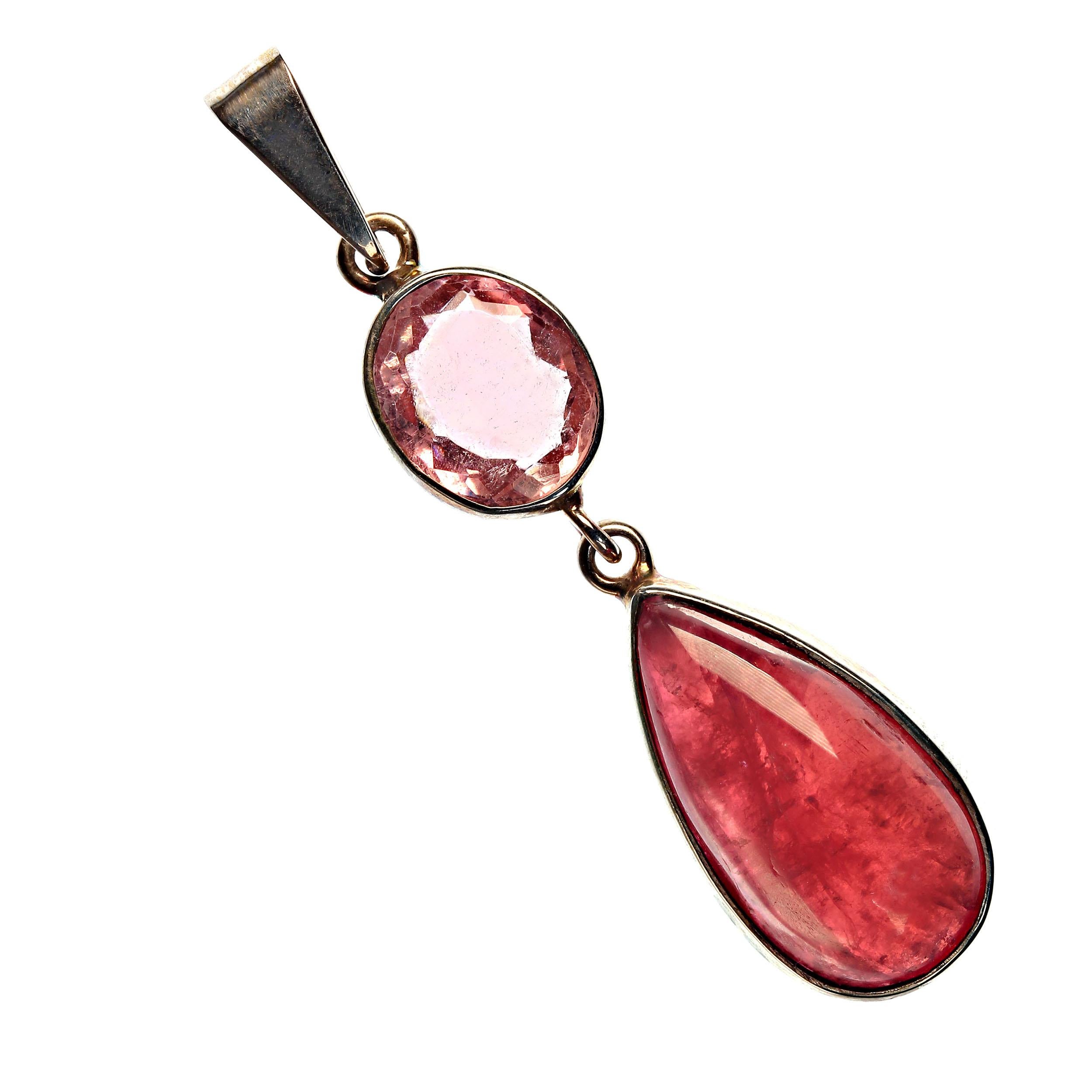 AJD Rosa und mehr Rosa brasilianischer Rhodonit und Turmalin in Sterling-Anhänger 2