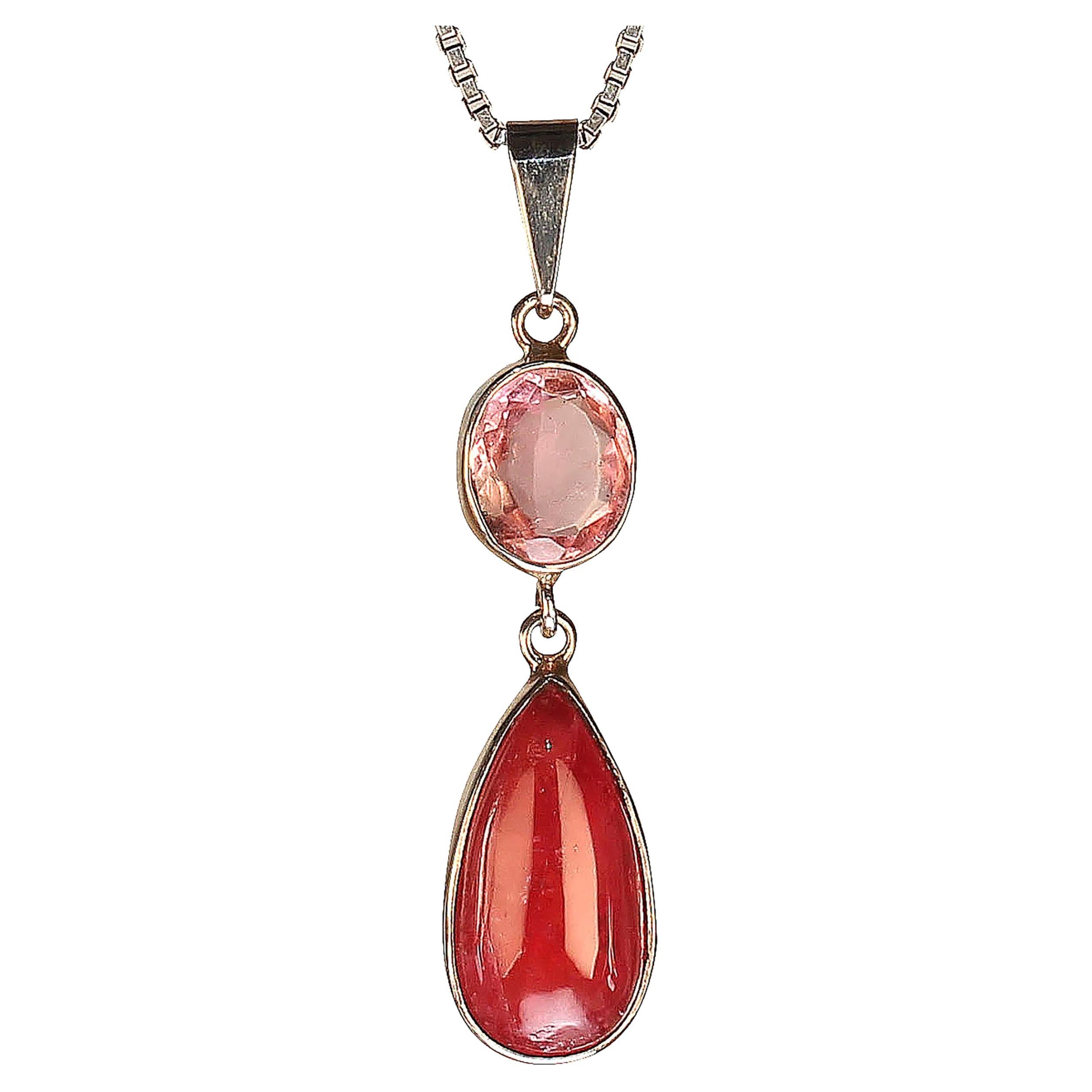 AJD Pink and More Pink Brazilian Rhodonite and Tourmaline in Sterling Pendant For Sale