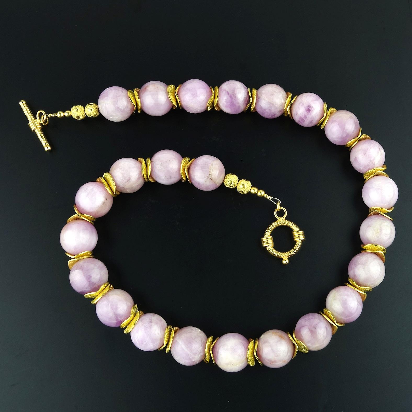 AJD Pink Kunzite with Goldy Accents 16 Inch Necklace For Sale 4