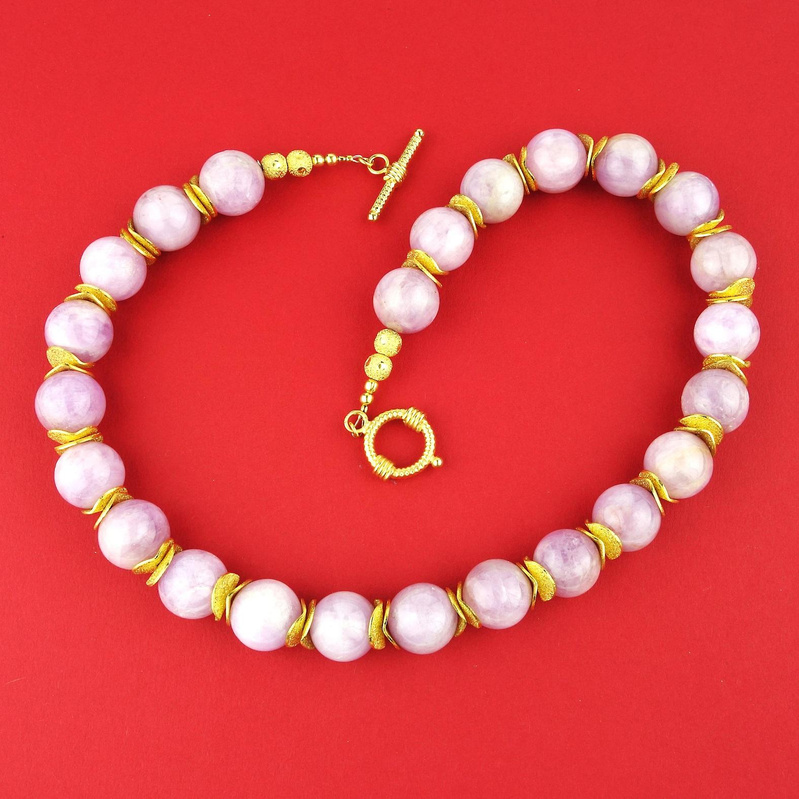AJD Pink Kunzite with Goldy Accents 16 Inch Necklace For Sale 3