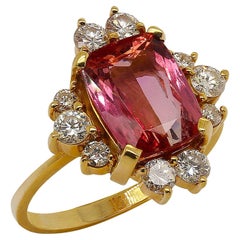 AJD Pink Tourmaline and Diamond 18K Yellow Gold Ring