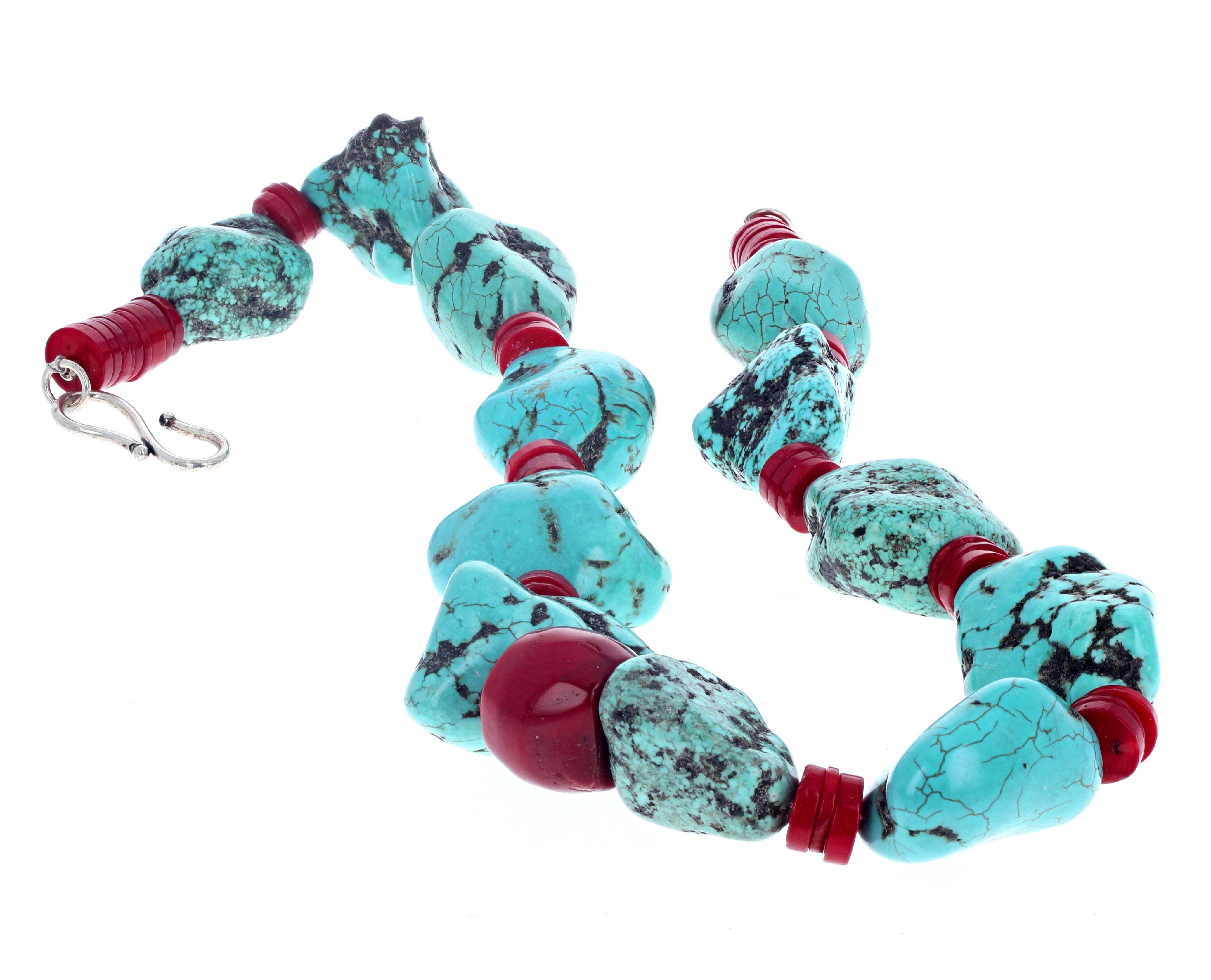 AJD Statement Chunks of Real Turquoise with Real Natural Red Coral 22
