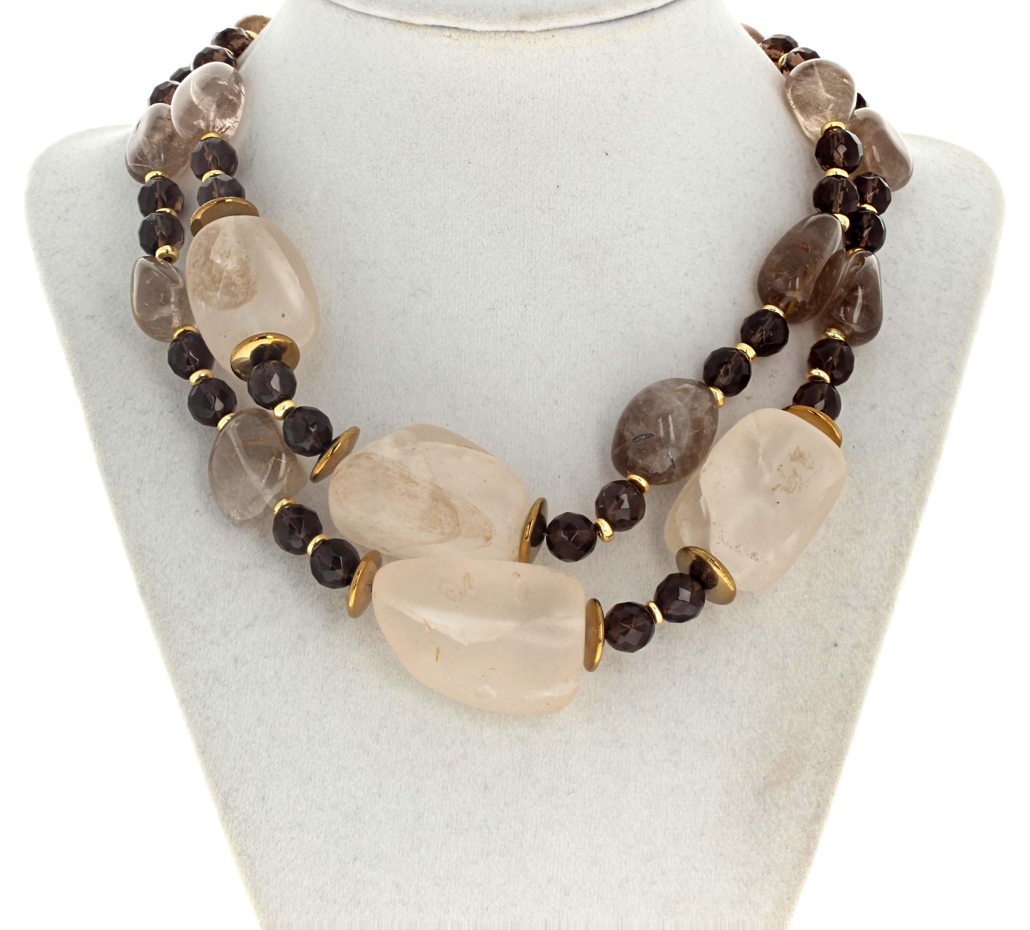 Taille mixte AJD Collier à double rang de 17 pouces en quartz poli naturel et quartz rutile en vente