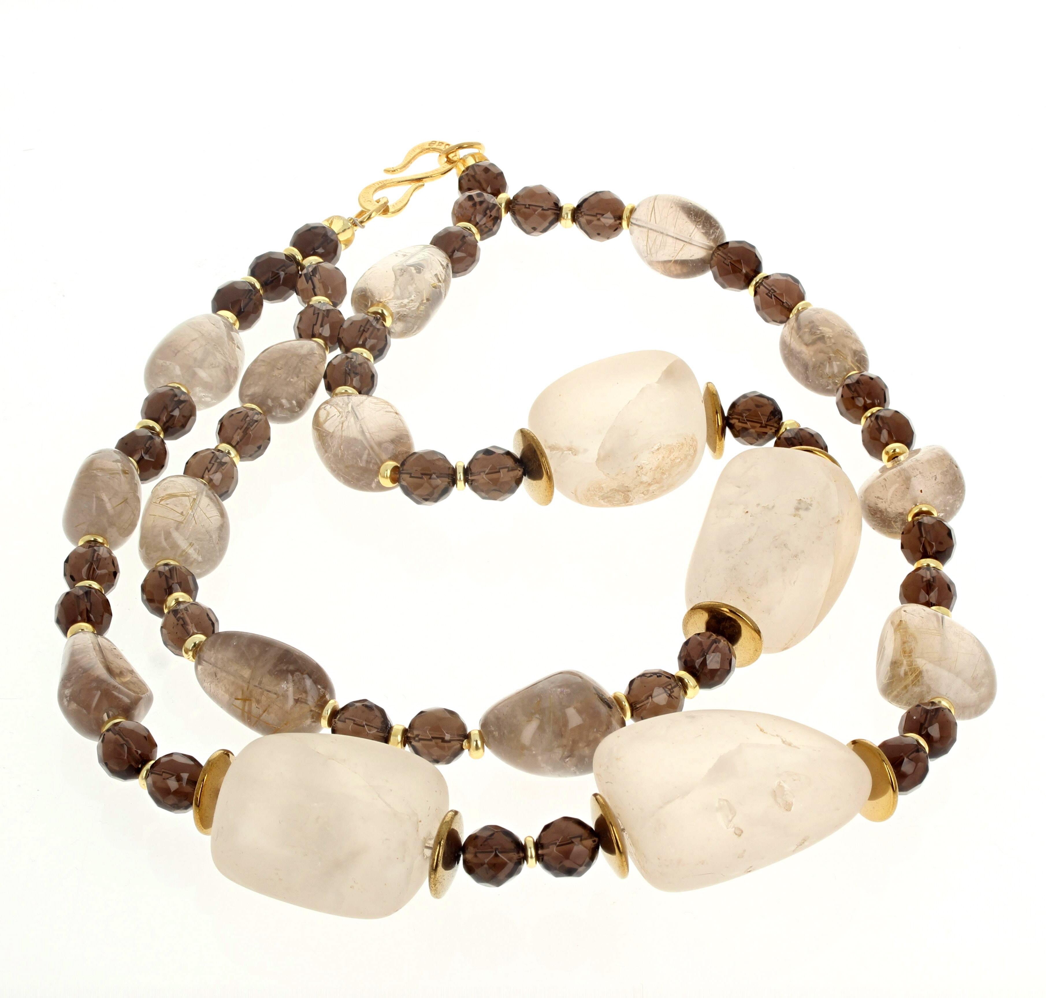 AJD Collier à double rang de 17 pouces en quartz poli naturel et quartz rutile Unisexe en vente