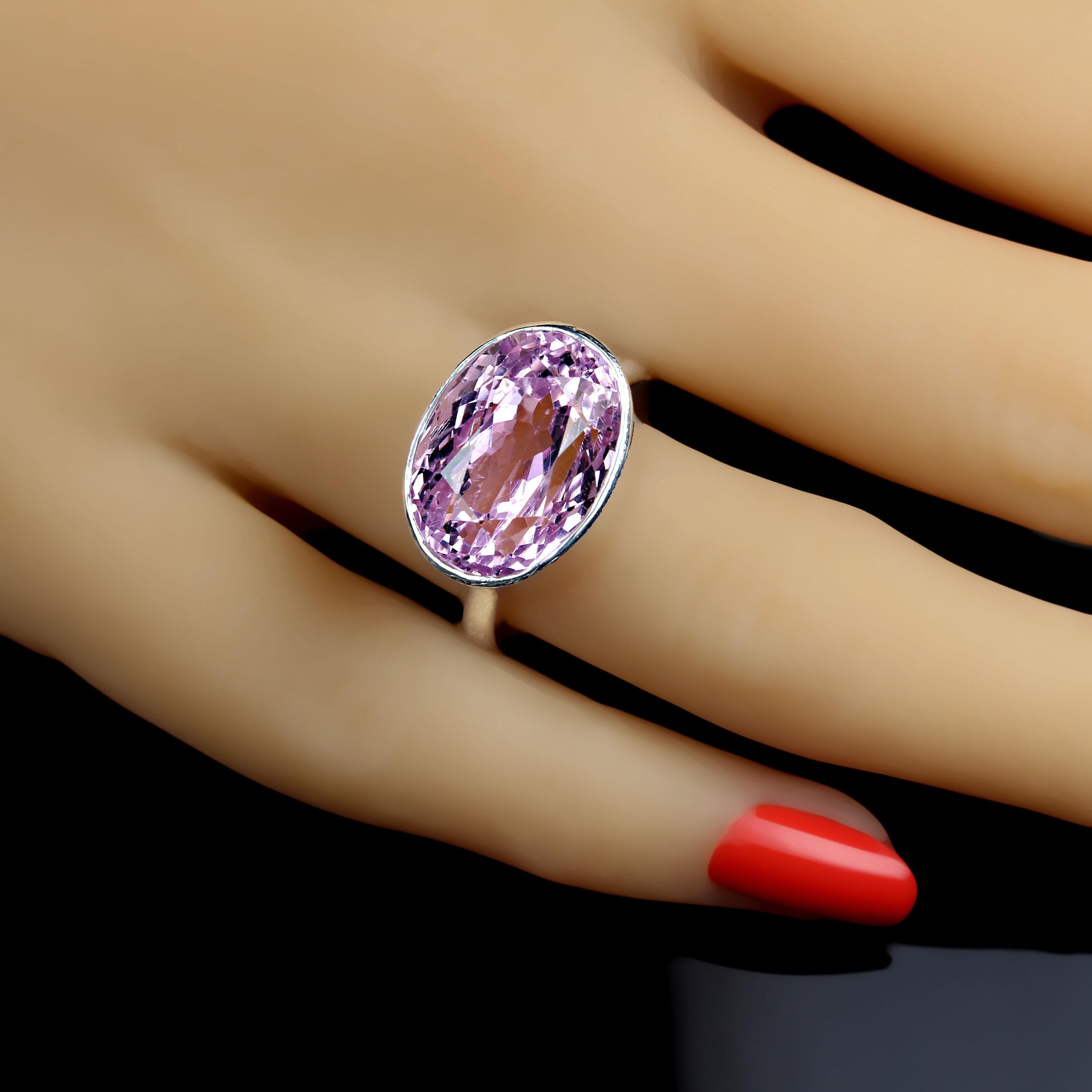 AJD Precious Pink Kunzite in Elegant Sterling Silver Bezel Setting For Sale 2