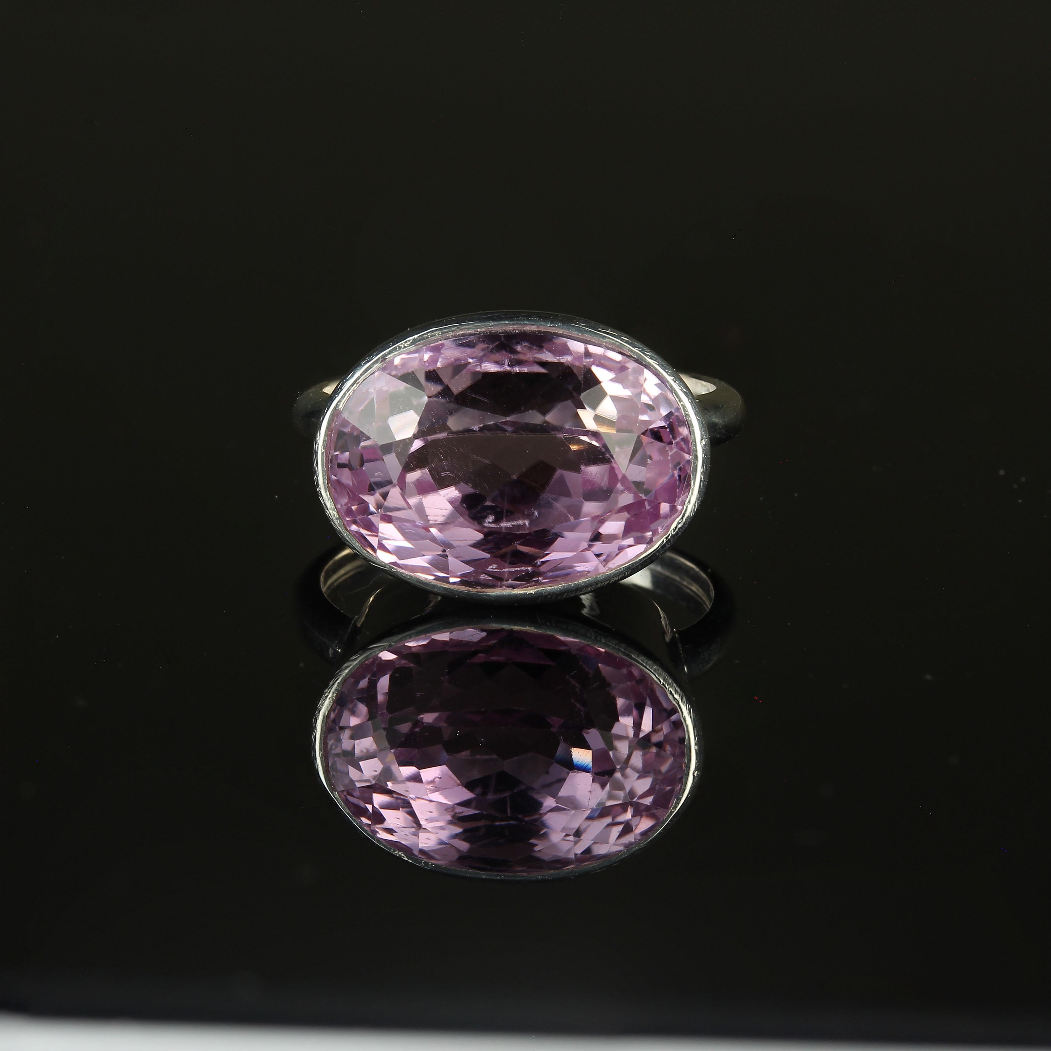 AJD Precious Pink Kunzite in Elegant Sterling Silver Bezel Setting For Sale 3