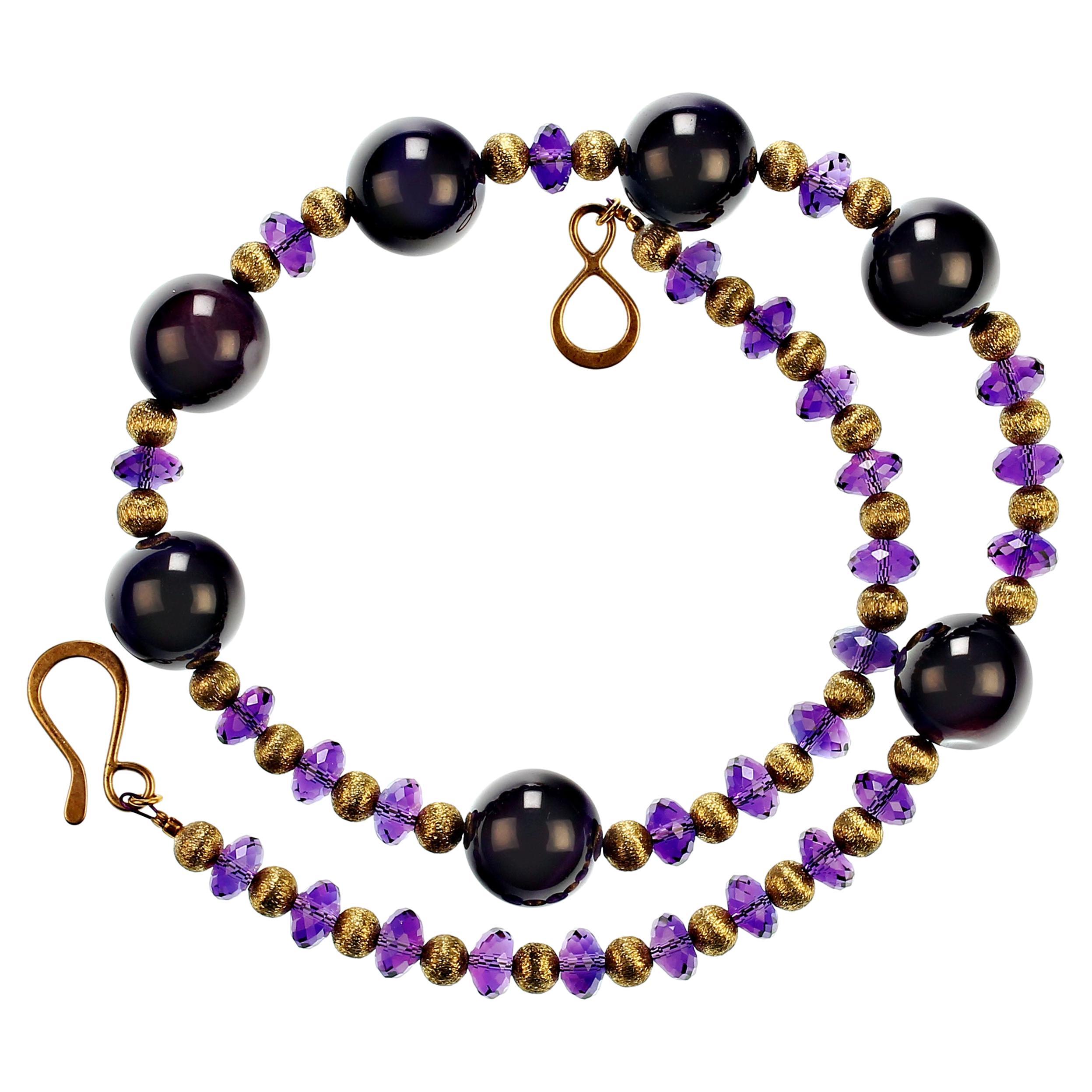 AJD Purple Amethyst with Gold Accents Necklace February Birthstone For Sale