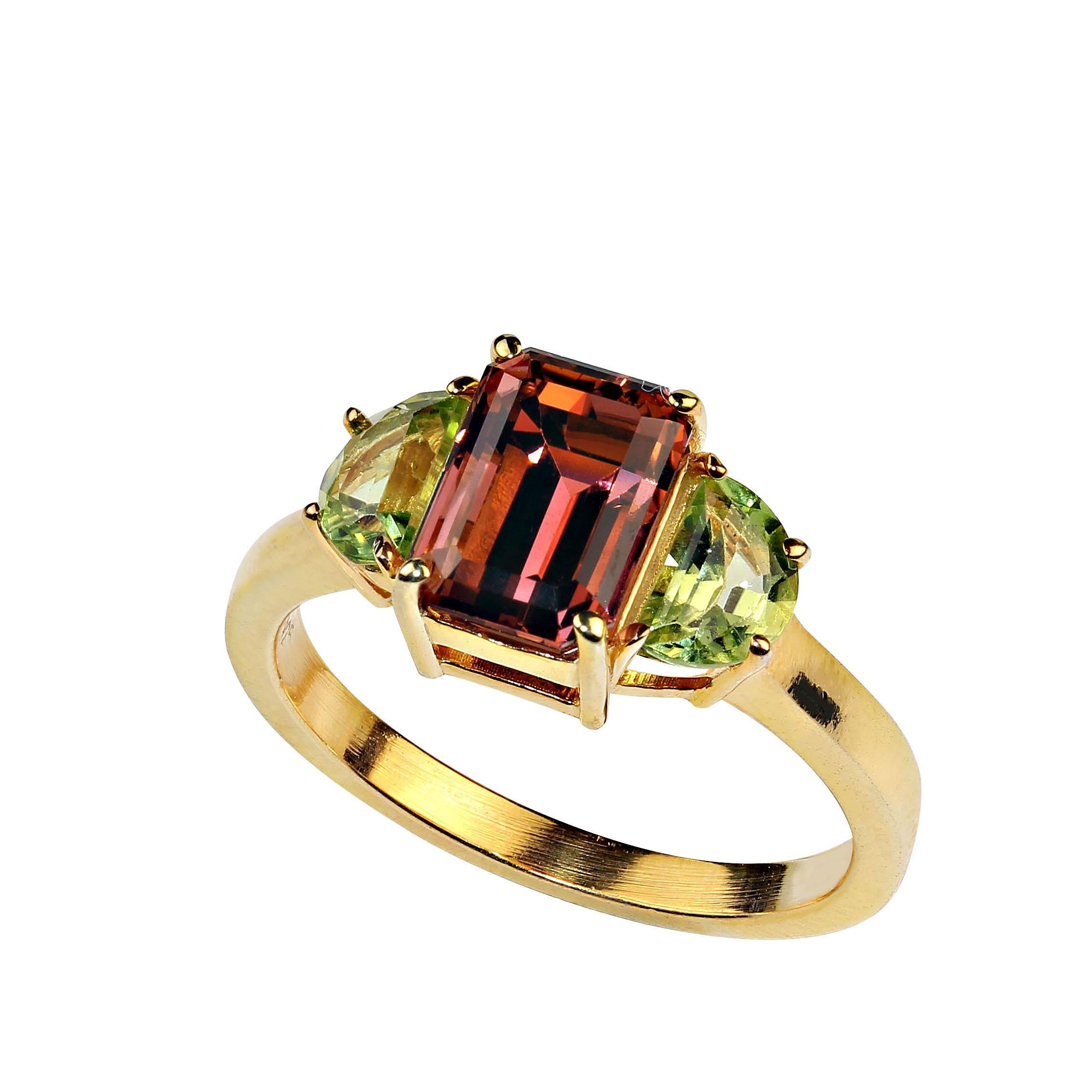 Artisan AJD Rare and Unusual Orange Tourmaline accented with Peridot Ring For Sale