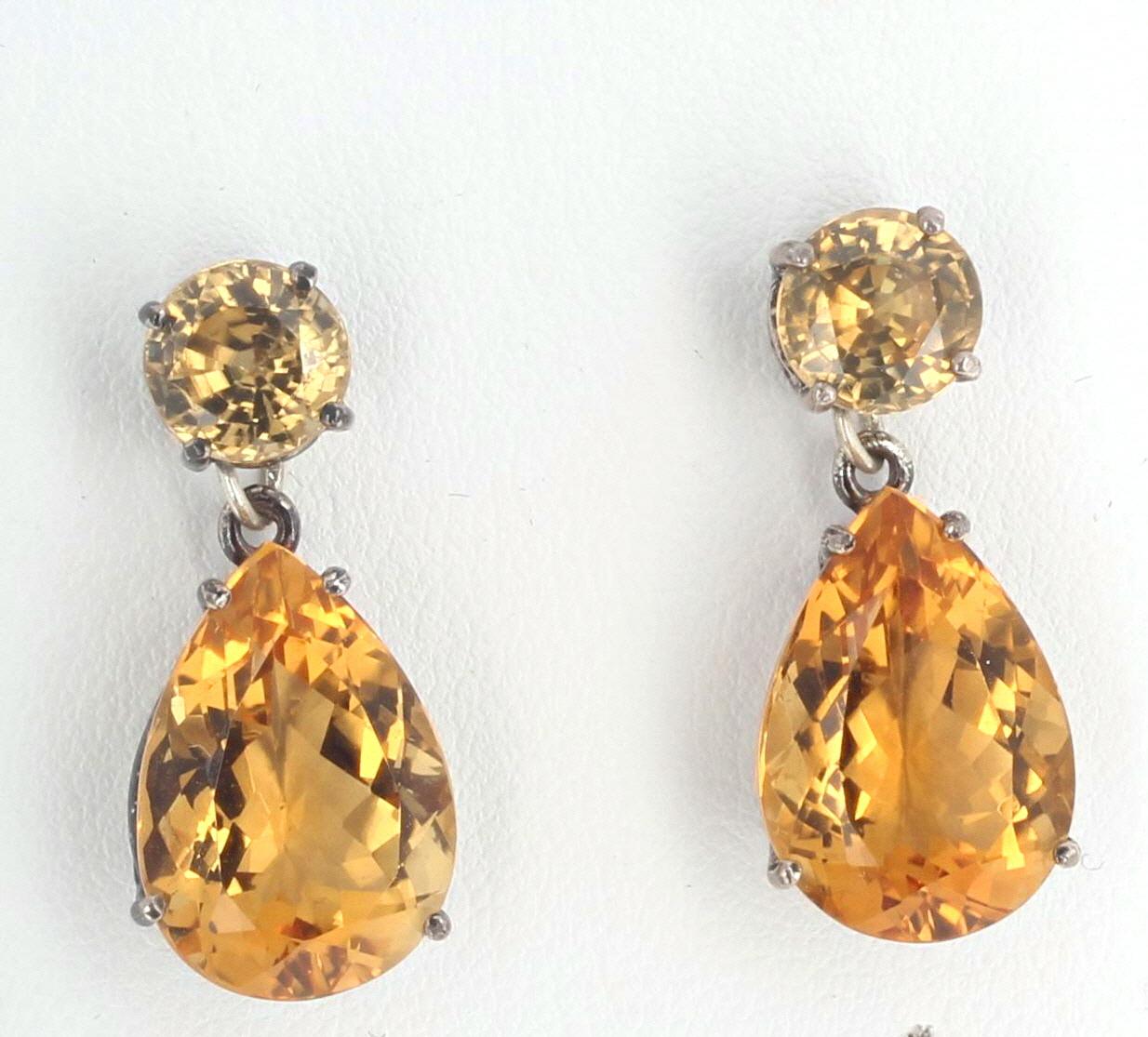 Mixed Cut AJD Rare Glittering Natural Clear Yellow Goldy Zircons & Golden Citrines Earring For Sale