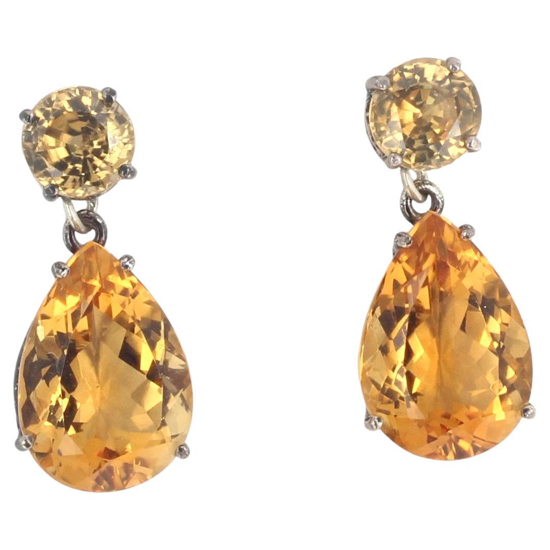 AJD Rare Glittering Natural Clear Yellow Goldy Zircons & Golden Citrines Earring