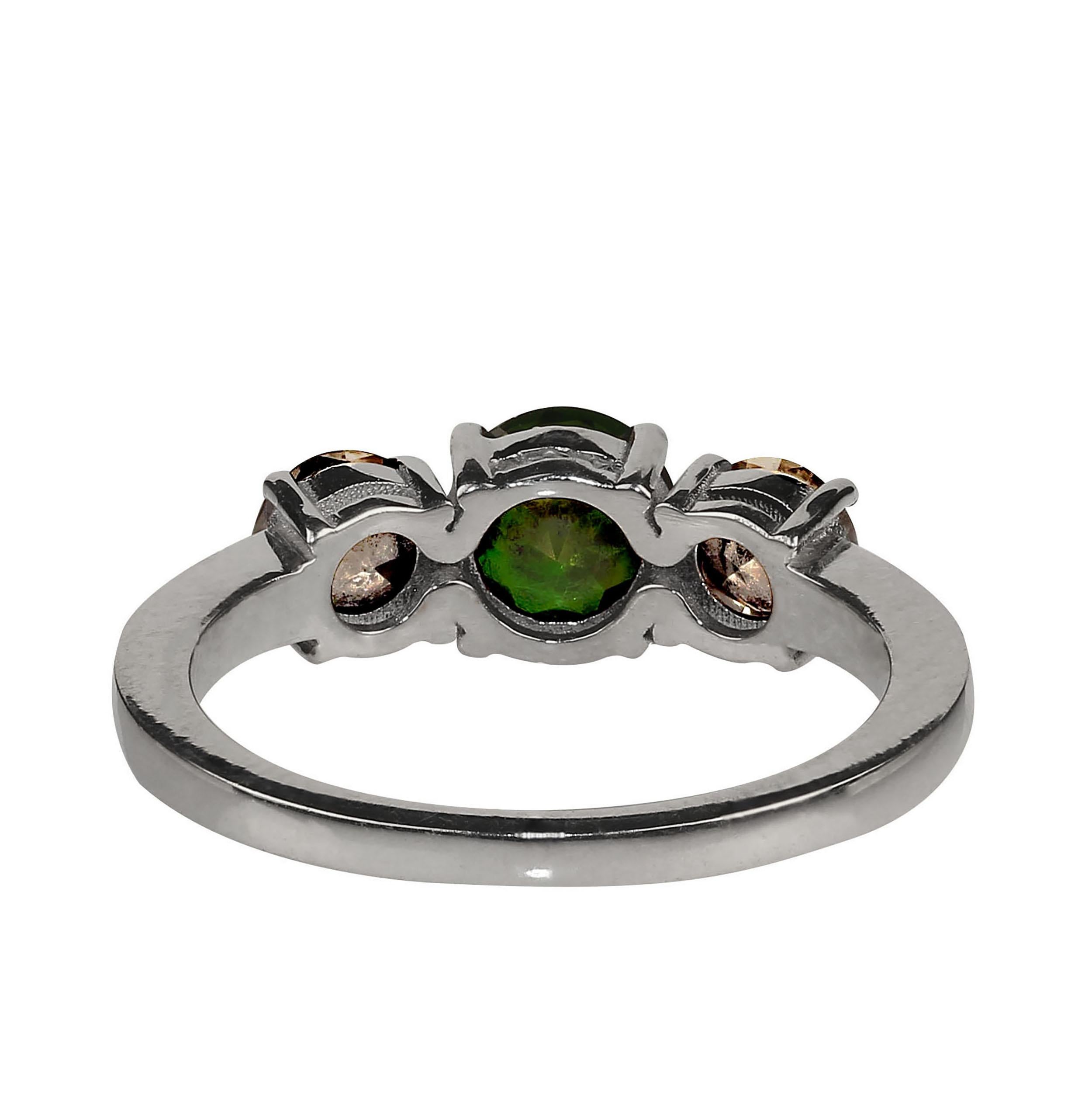 Artisan AJD Rare Green Demantoid Garnet Accented by White Sapphires Ring For Sale