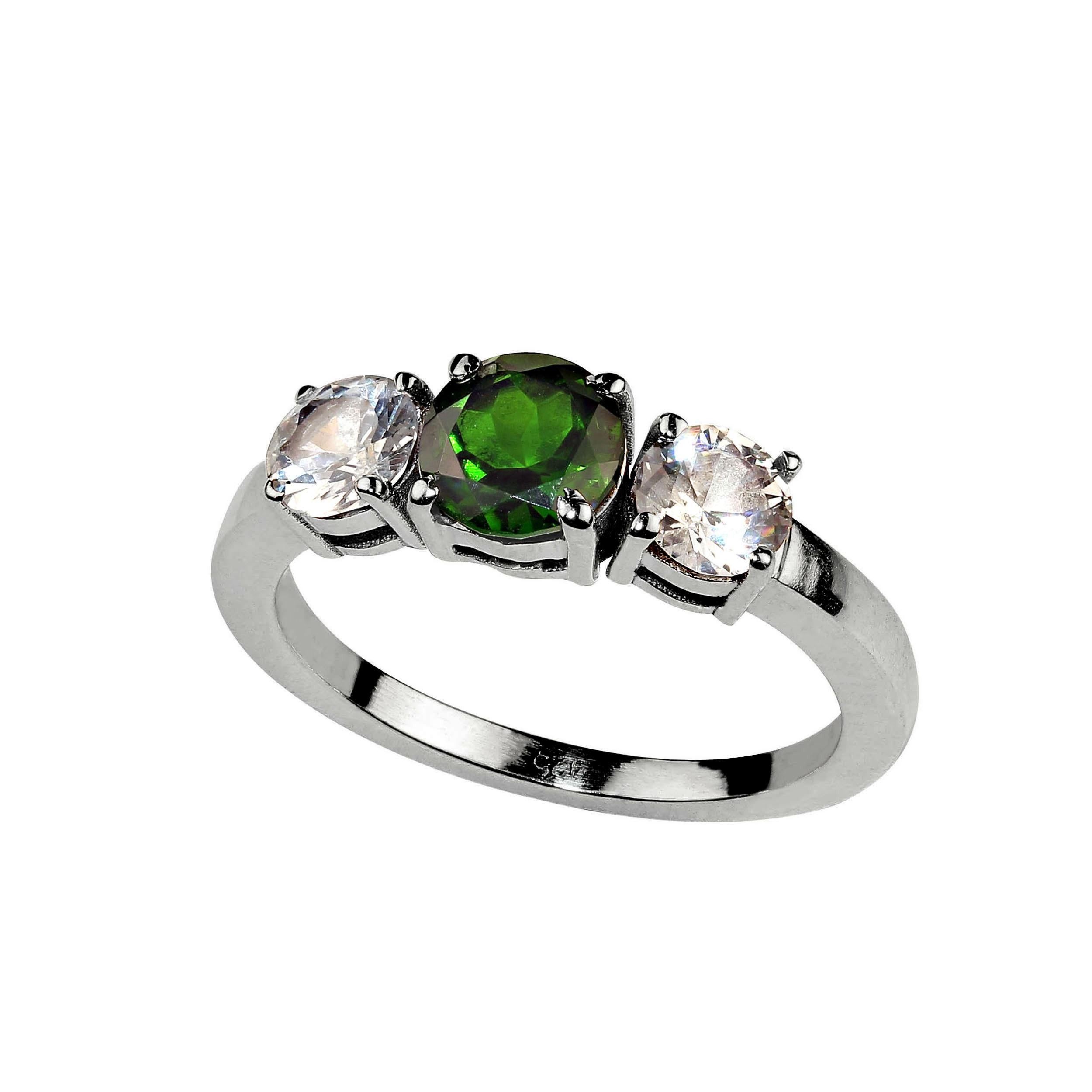 AJD Rare Green Demantoid Garnet Accented by White Sapphires Ring In New Condition For Sale In Raleigh, NC