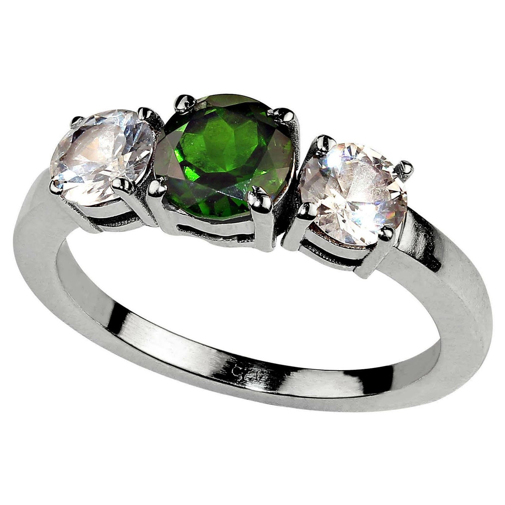 AJD Raro anillo de granate verde demantoide acentuado por zafiros blancos Artesano en venta