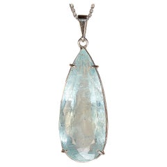 AJD Rare Long Teardrop Aquamarine Pendant in Sterling Silver
