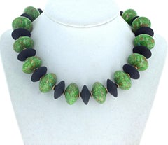 AJD Rare Natural Green Turquoise & Black Onyx 16 1/2" Necklace
