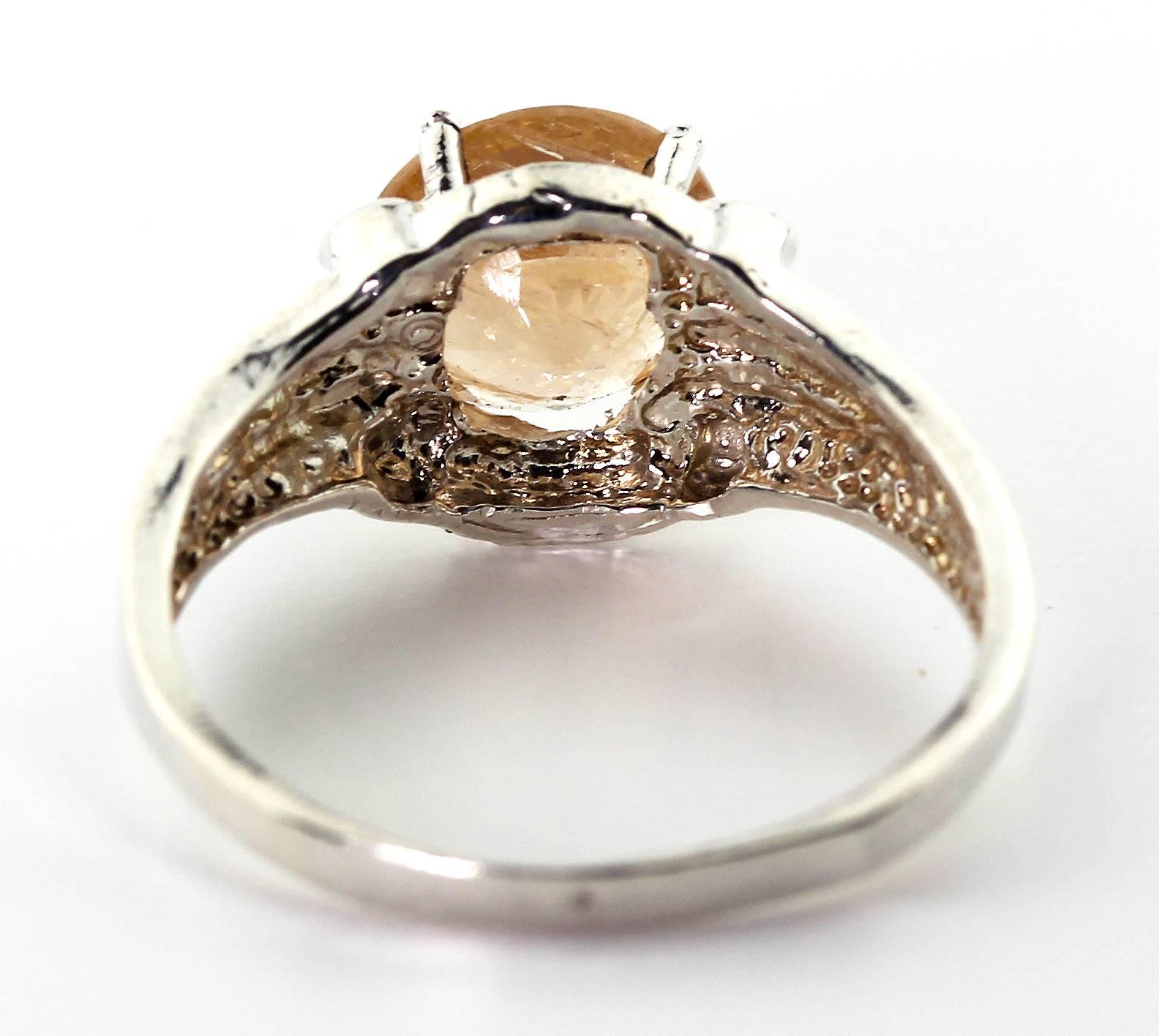 Women's or Men's AJD RAREST Brazilian Imperial Topaz Glittering Silver 2.5 Carat Ring For Sale