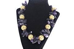 AJD Dramatic Real Amethyst Chunks & Real Goldy Rondels 20" Necklace