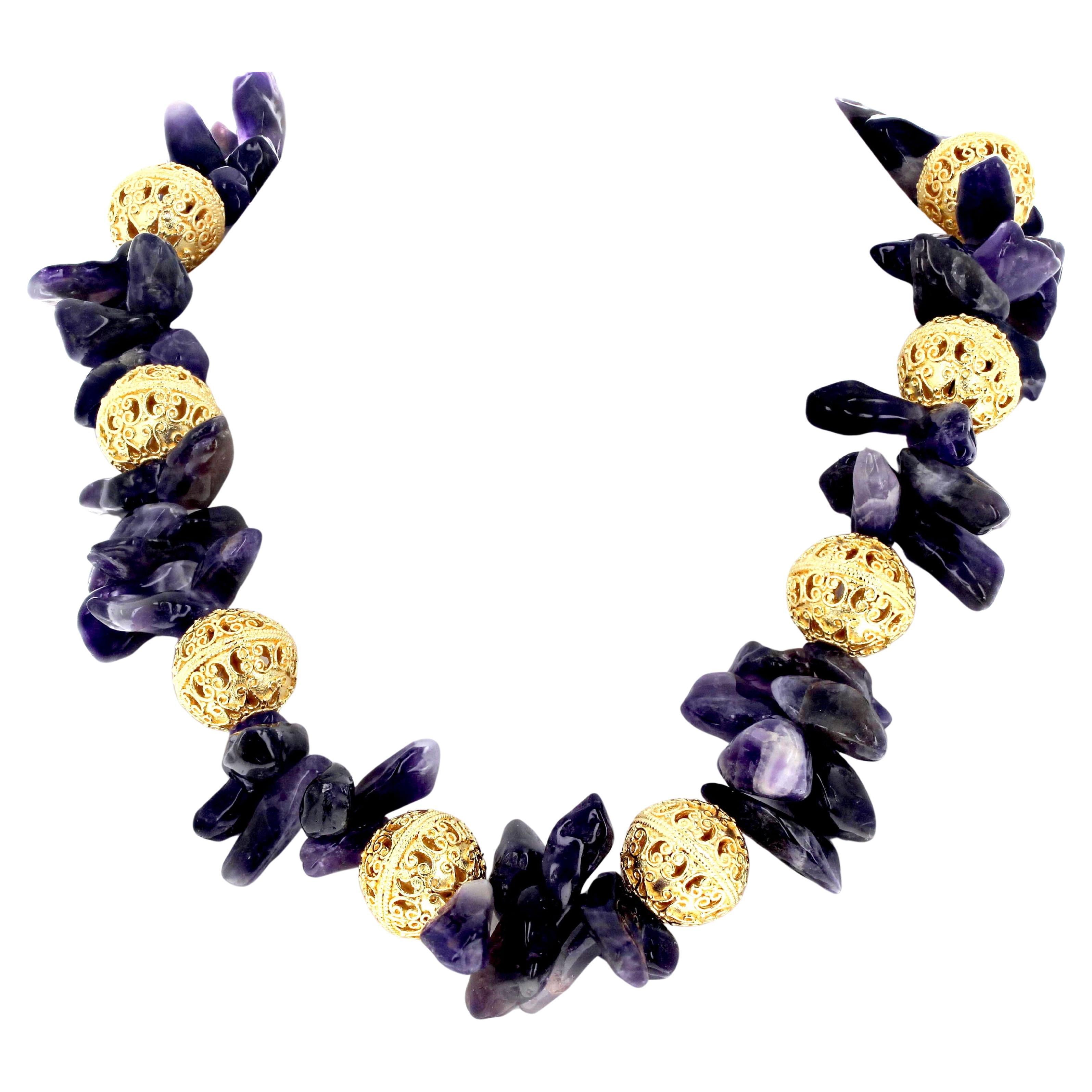 AJD  Real Dramatic Amethyst Chunks & Goldy Rondels 20" Necklace
