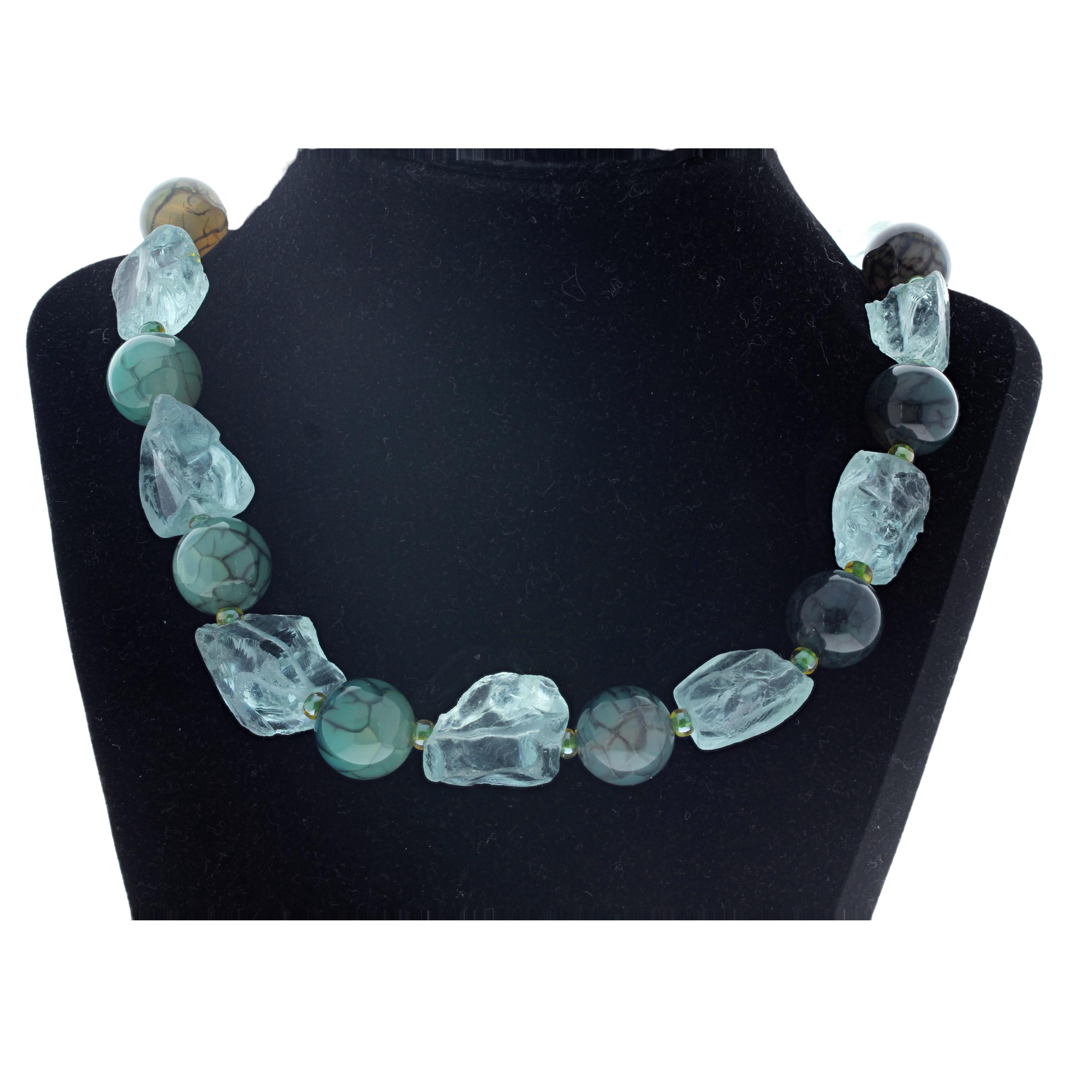 AJD Wow !!  REAL Aquamarine & REAL Spiderweb Jasper 17 1/2" Necklace For Sale