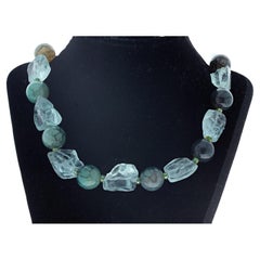 AJD Wow !! REAL Aquamarine & REAL Spiderweb Jasper 17 1/2" Gorgeous Necklace