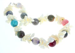AJD Magically Beautiful Natural Real Large Gemstones & Pearl Shell 18" Necklace