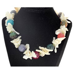 AJD Real Large Magically Beautiful Natural Gemstones & Pearl Shell 18" Necklace