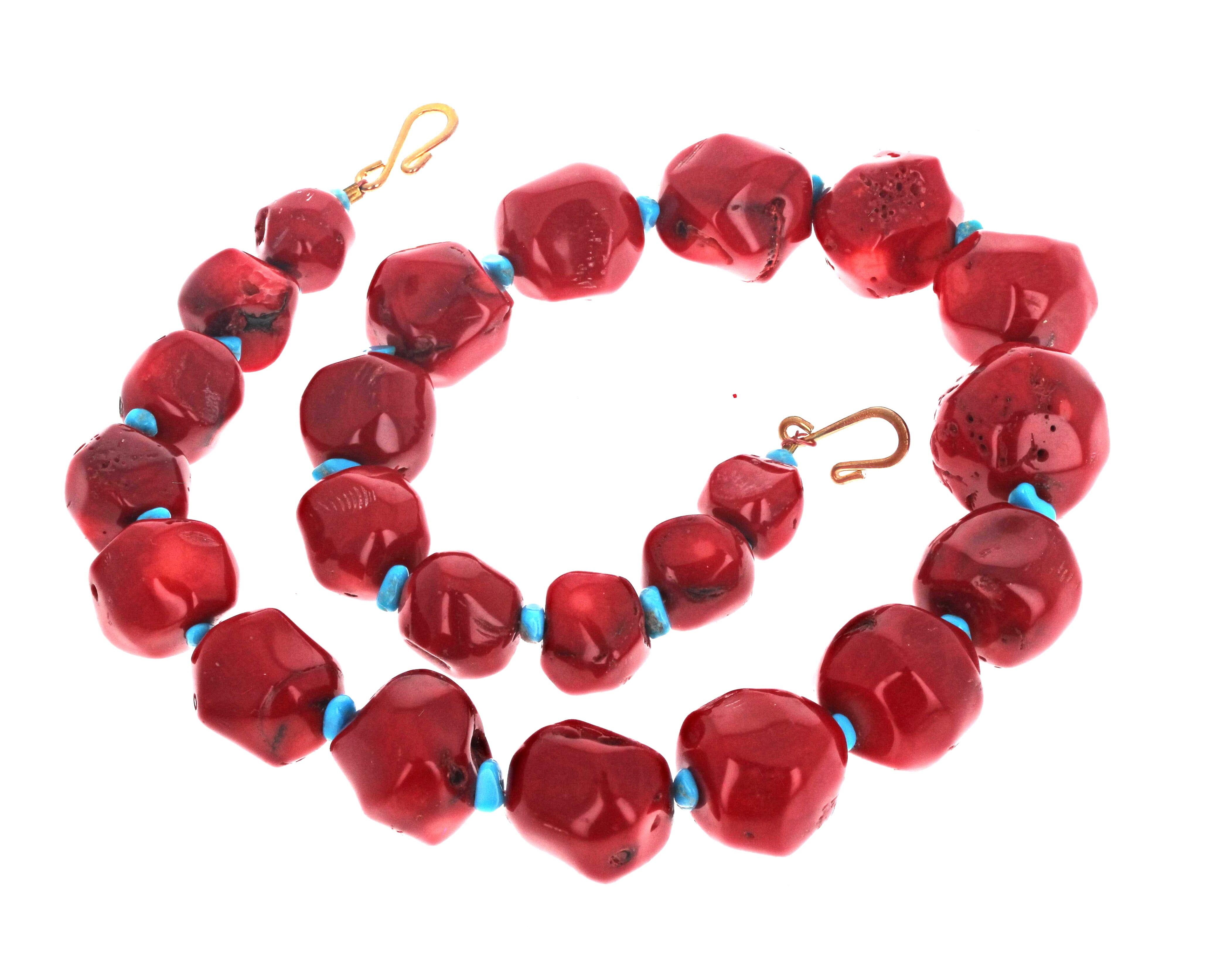 Mixed Cut AJD Natural Elegant Chunky Red Coral & Beautiful Blue Turquoise 18