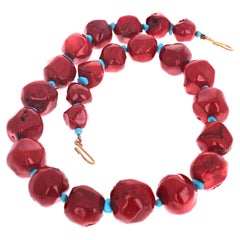 AJD Elegante collar de coral rojo y turquesa azul de 18 pulgadas