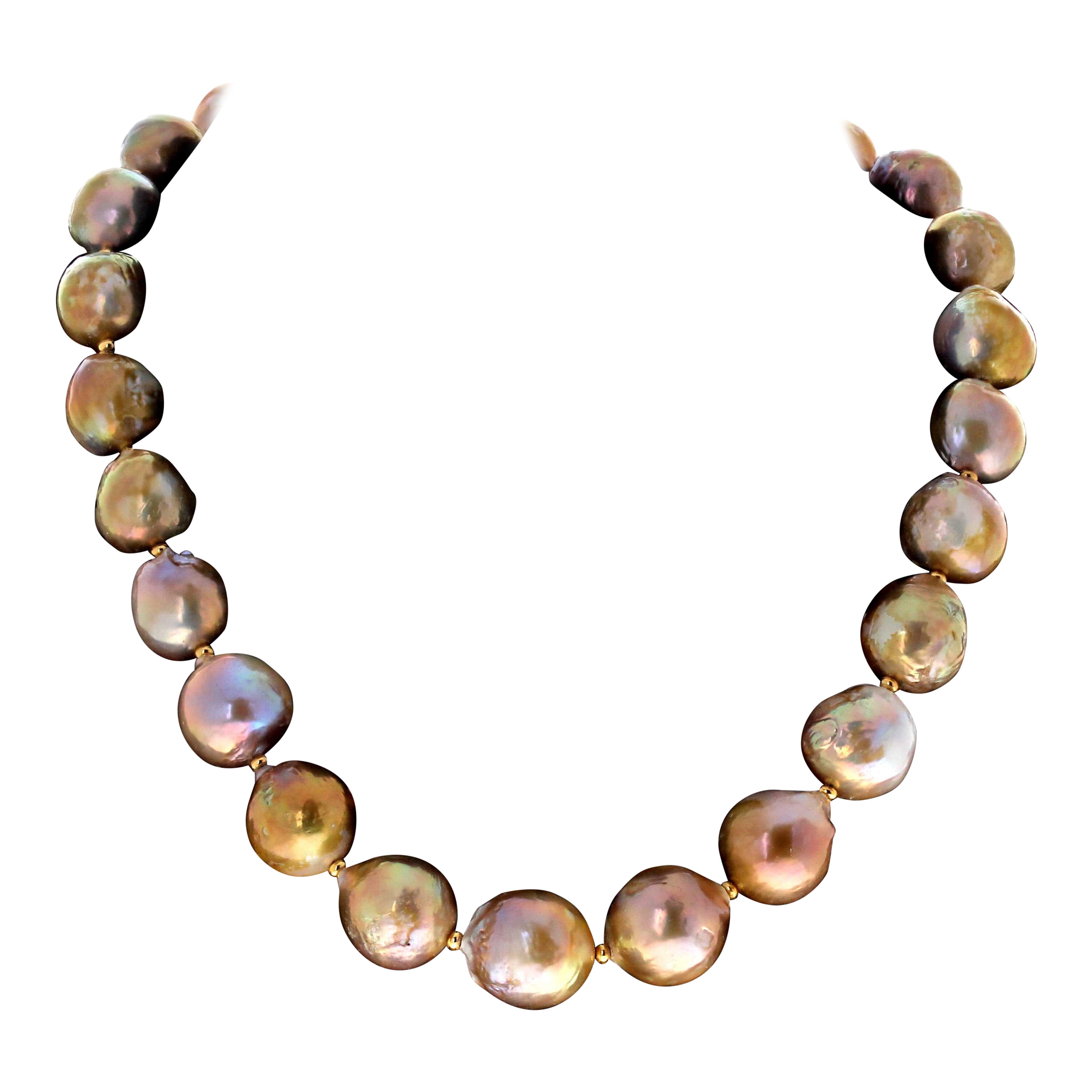 AJD Collar de 19" de perlas naturales auténticas color dorado del océano