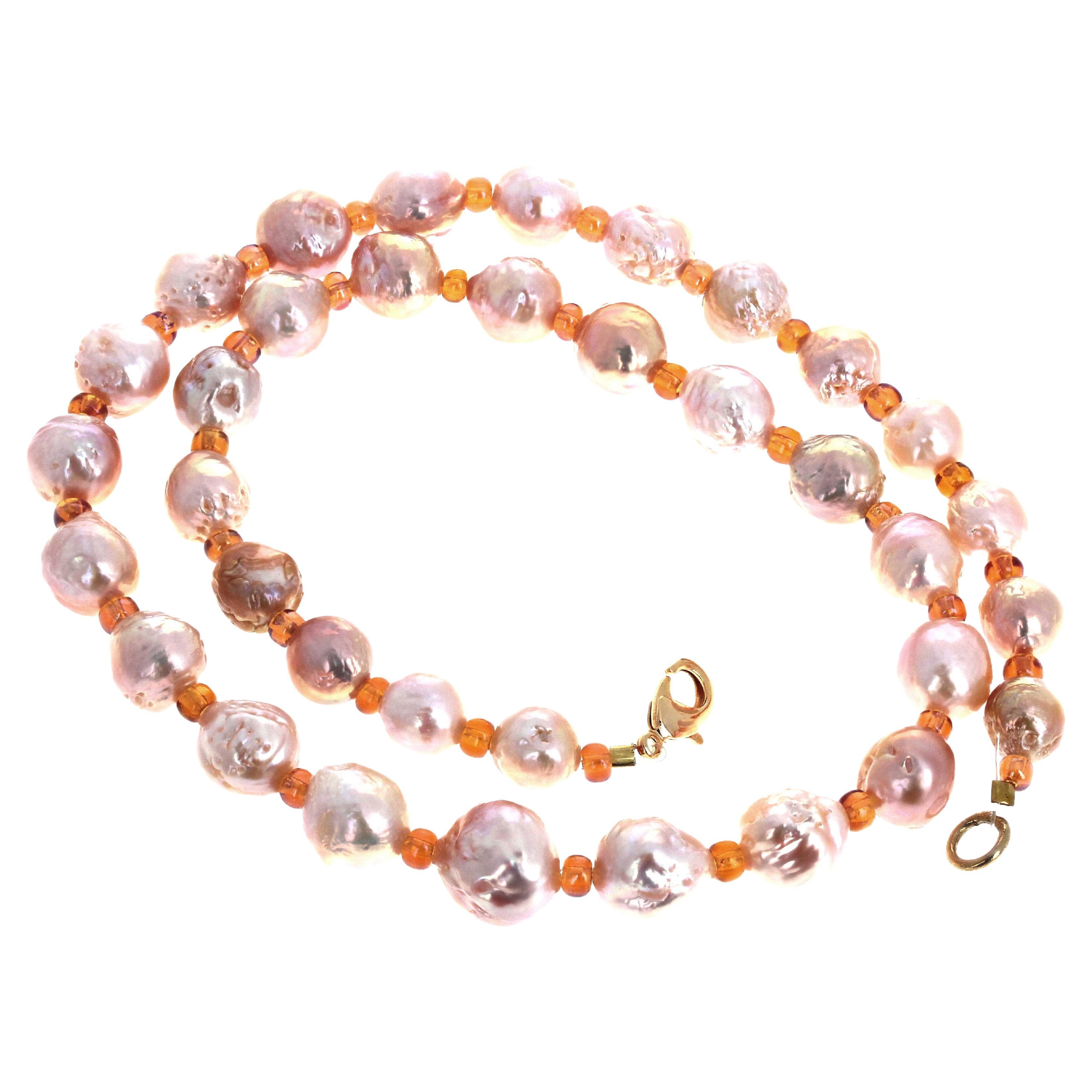 AJd Real Natural Pink Pearls & Goldy Citrines 21 1/2" Necklace