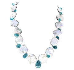 AJD Collar de 20" con perlas auténticas y piedras preciosas de apatita