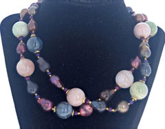 AJD REAL Collana a doppio filo di perle, kyaniti, kunziti e berilli da 18".