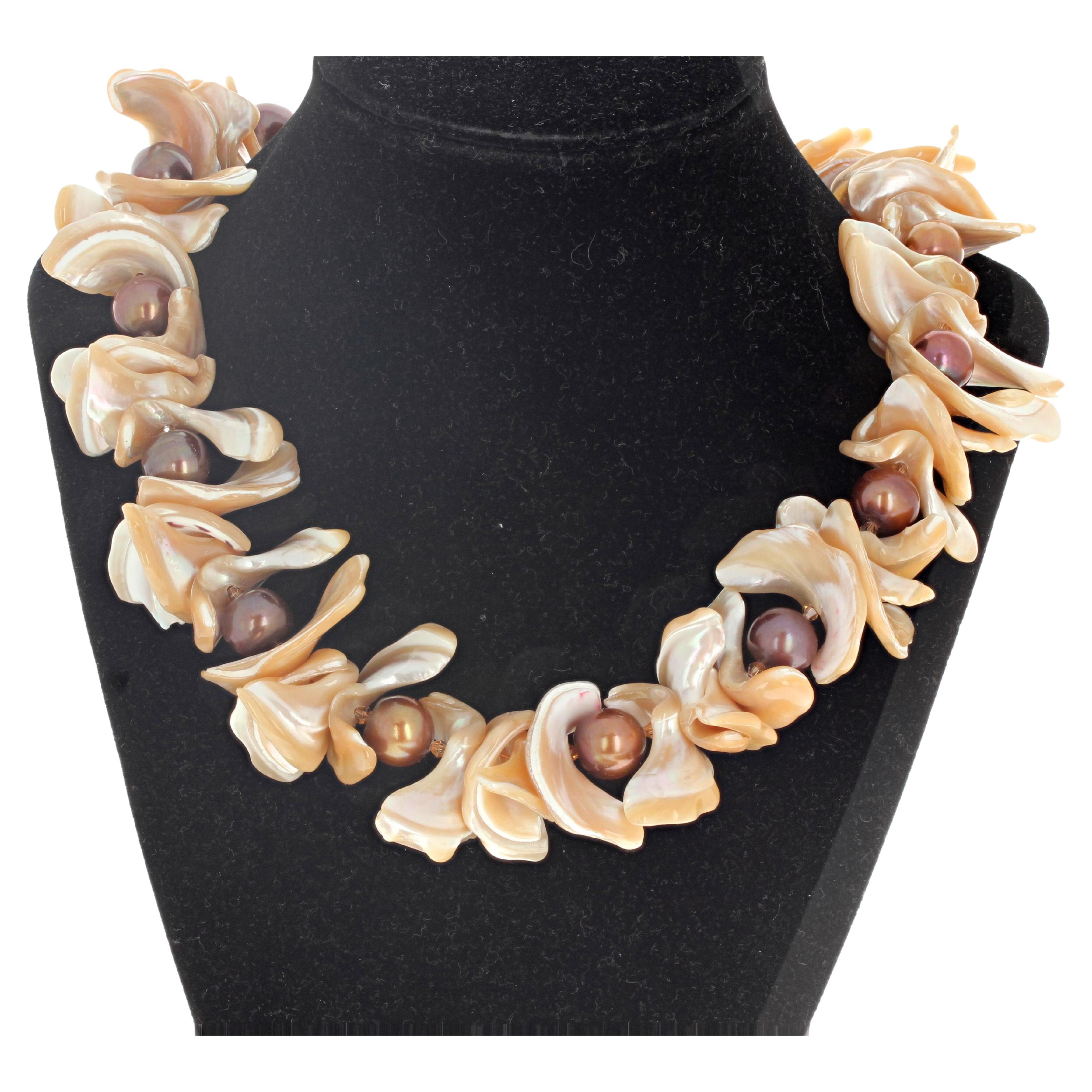 AJD Dramatic Real Natural Pearl Shell & Real Multi-Color Pearls 19" Necklace