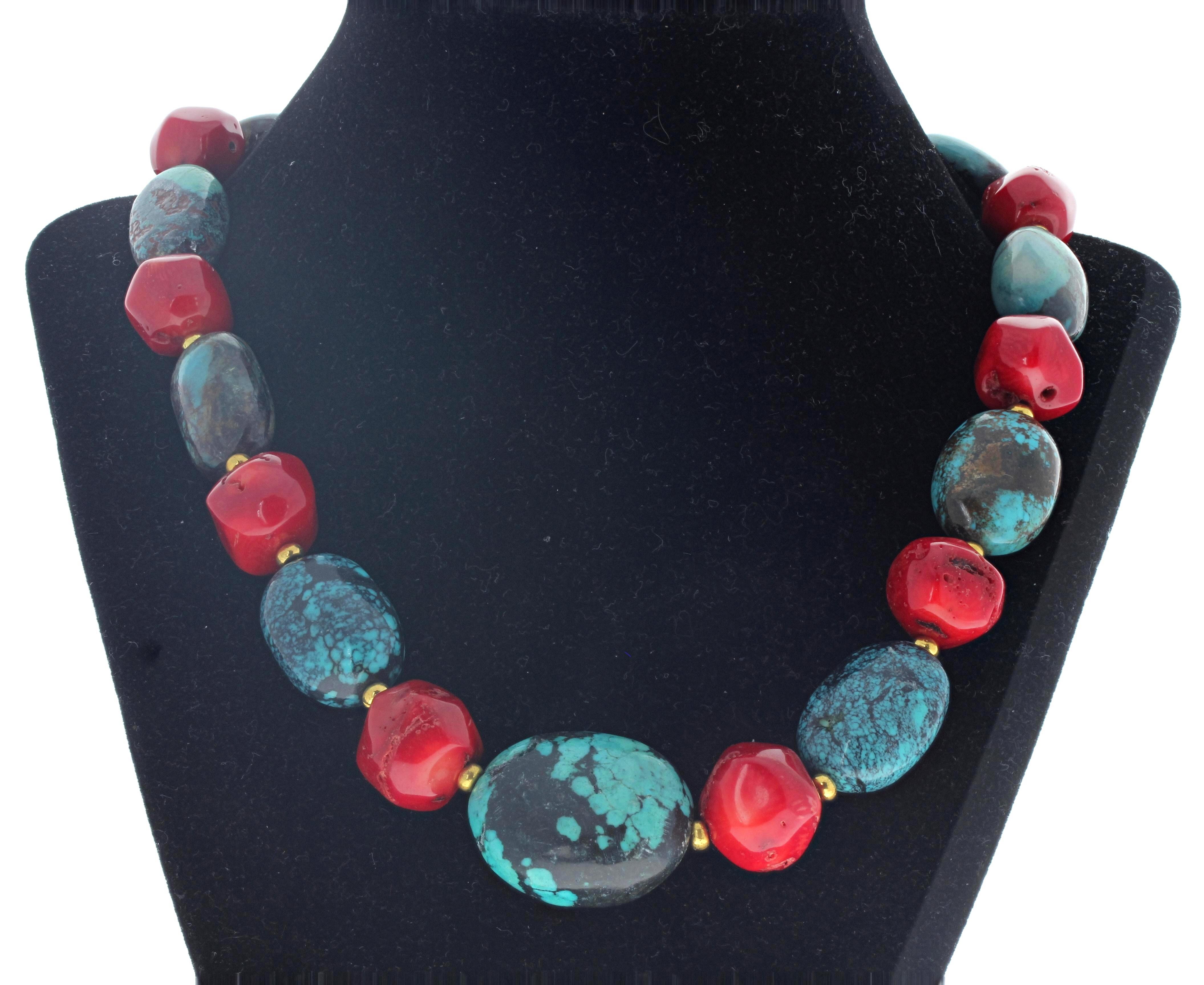 Mixed Cut AJD Real Beautifully Natural Polished Turquoise & Real Coral 19