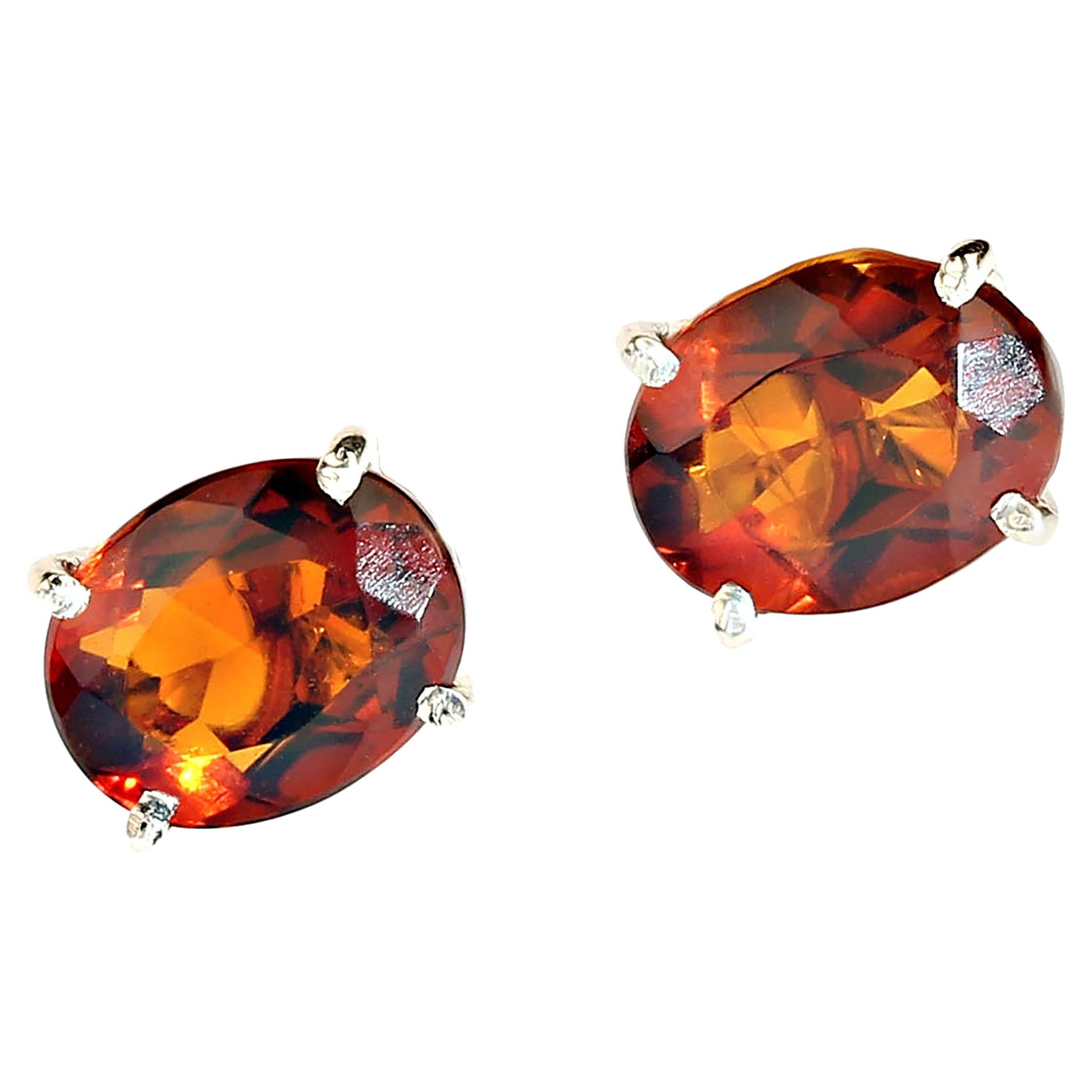 AJD Rich golden brown oval Citrine and Sterling Silver Stud earrings For Sale