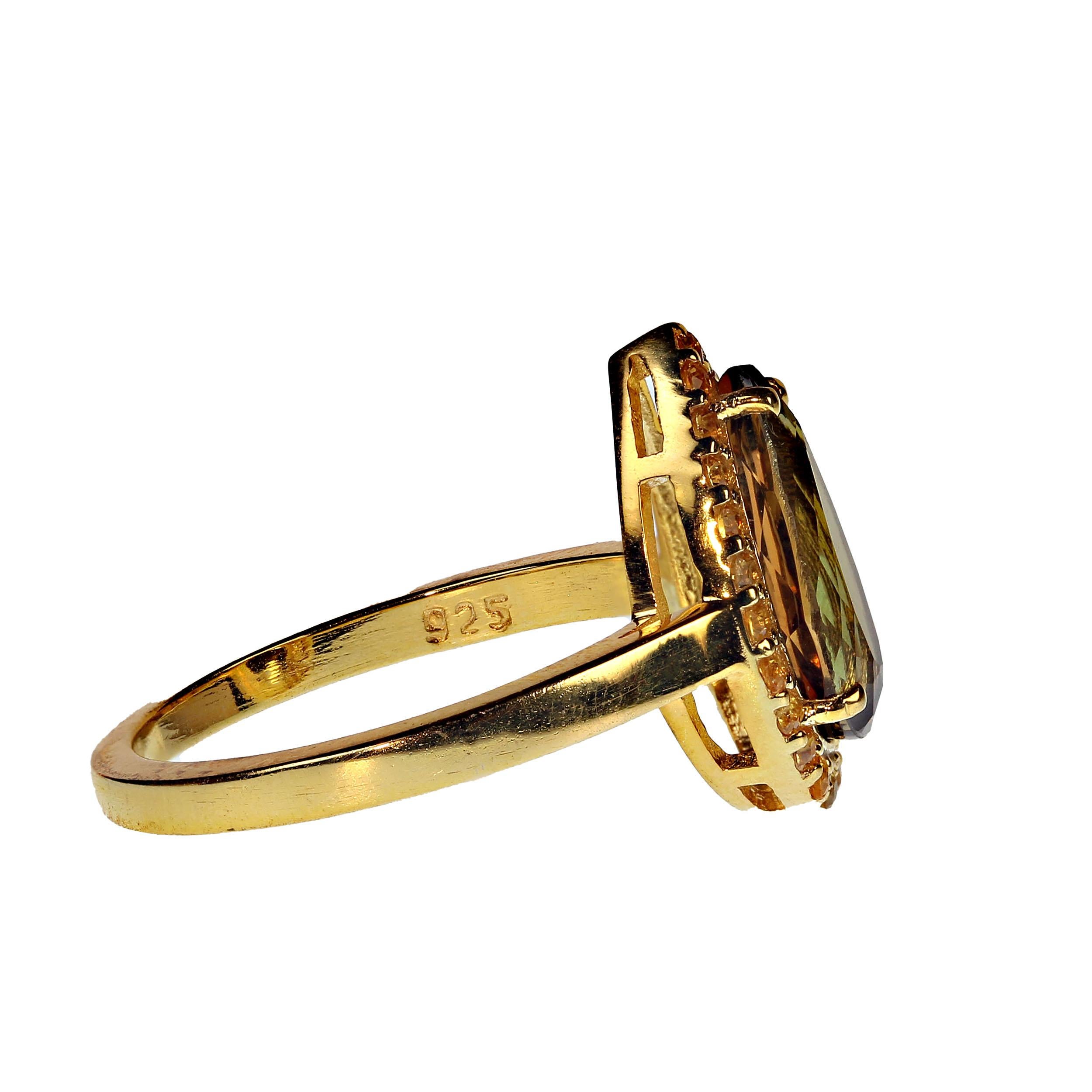 AJD Ring mit seltenem Andalusit und Saphir in maßgefertigter Fassung aus Gold über Sterling (Tropfenschliff) im Angebot