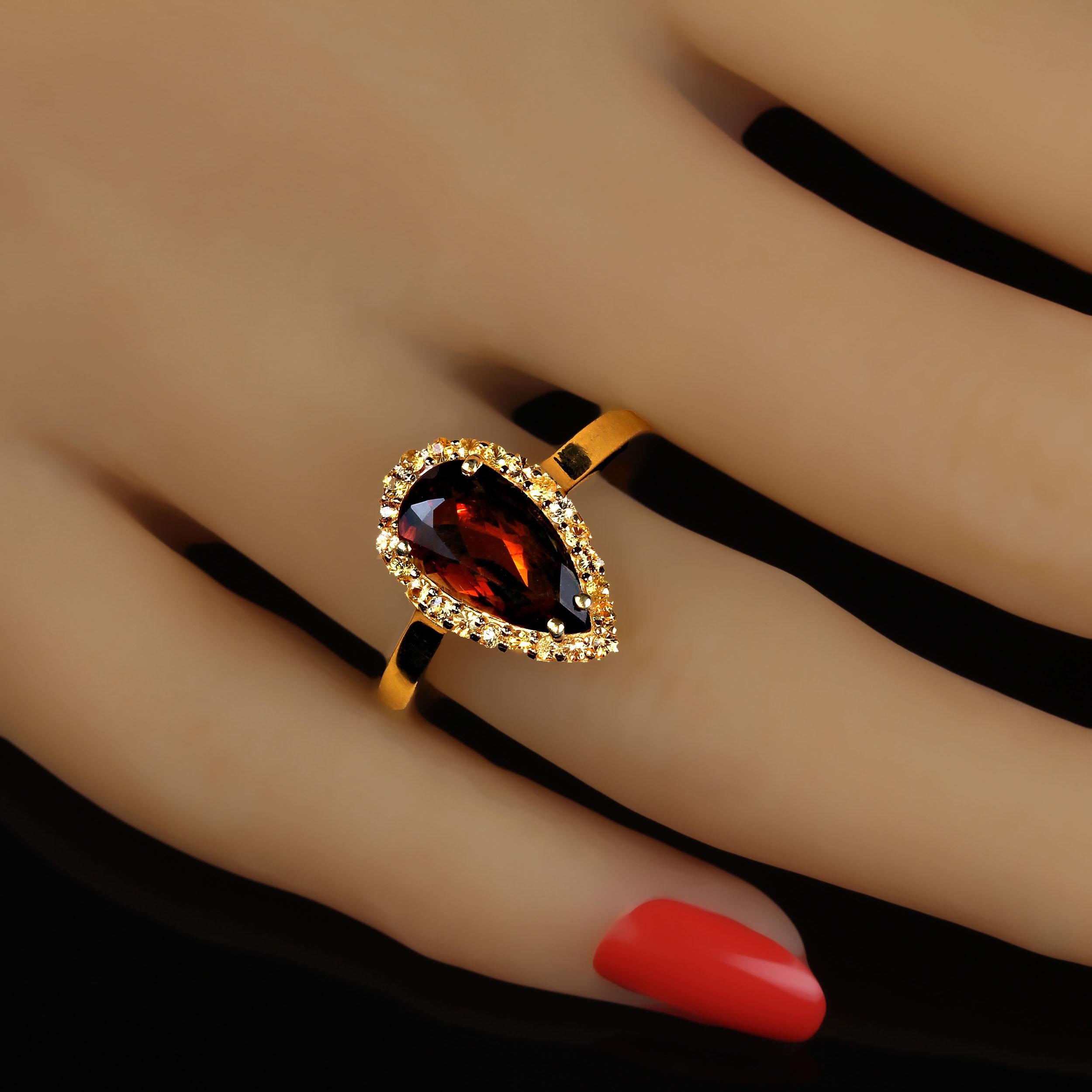 Pear Cut AJD Ring of Rare Andalusite and Sapphire in Custom setting of Gold over Sterling For Sale