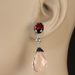 AJD Romantic Rose Quartz and Garnet in Sterling Silver Earrings