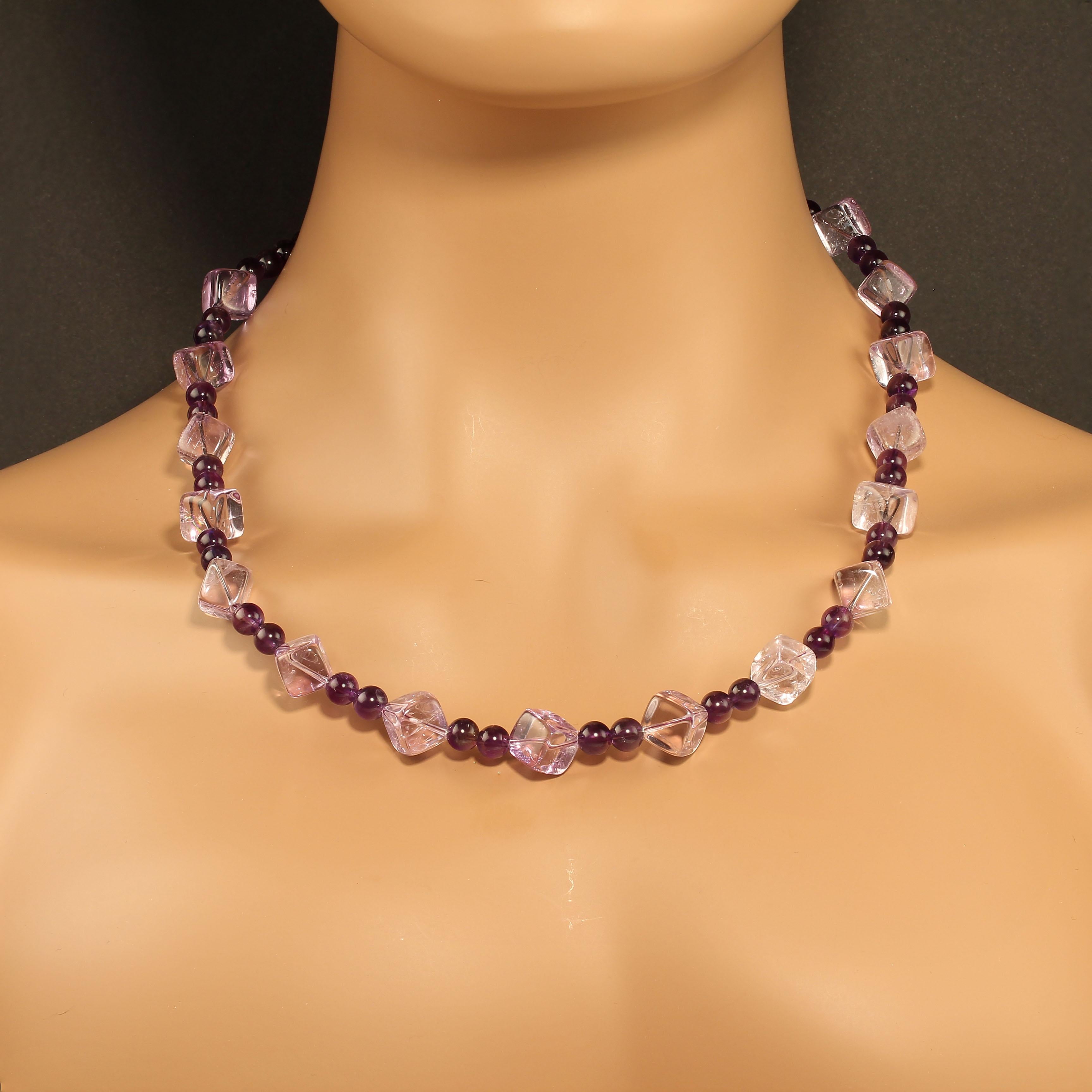 Bead AJD Rose of France Cubes and 6MM Amethyst in a 21 Inch Necklace For Sale