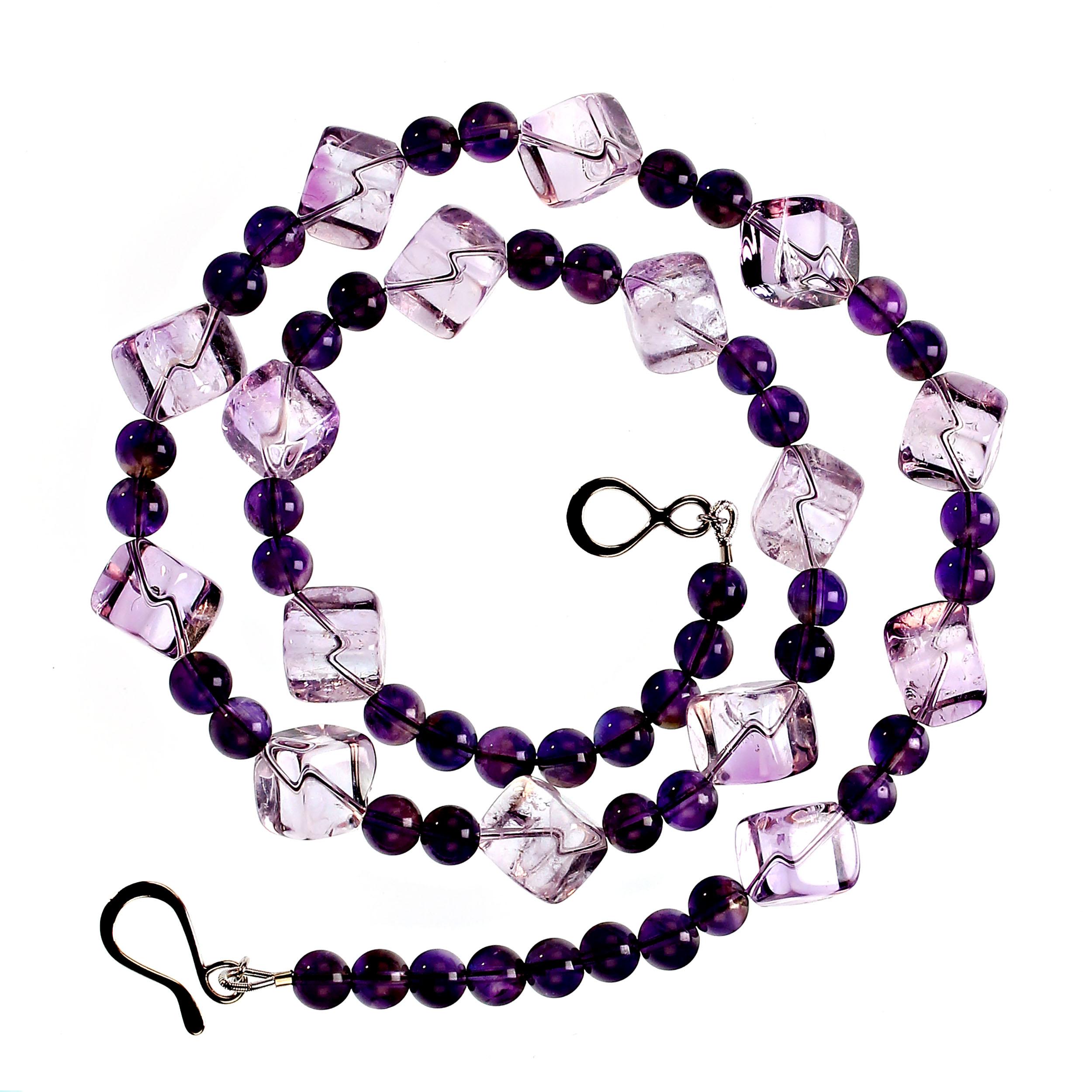AJD Rose of France Cubes and 6MM Amethyst in a 21 Inch Necklace In New Condition For Sale In Raleigh, NC