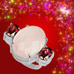 Anello in argento con quarzo rosa e granato AJD Grande regalo!