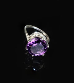 AJD Round Amethyst Set in Sterling Silver Ring February Birthstone