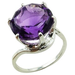 AJD Round Amethyst Set in Sterling Silver Ring February Birthstone