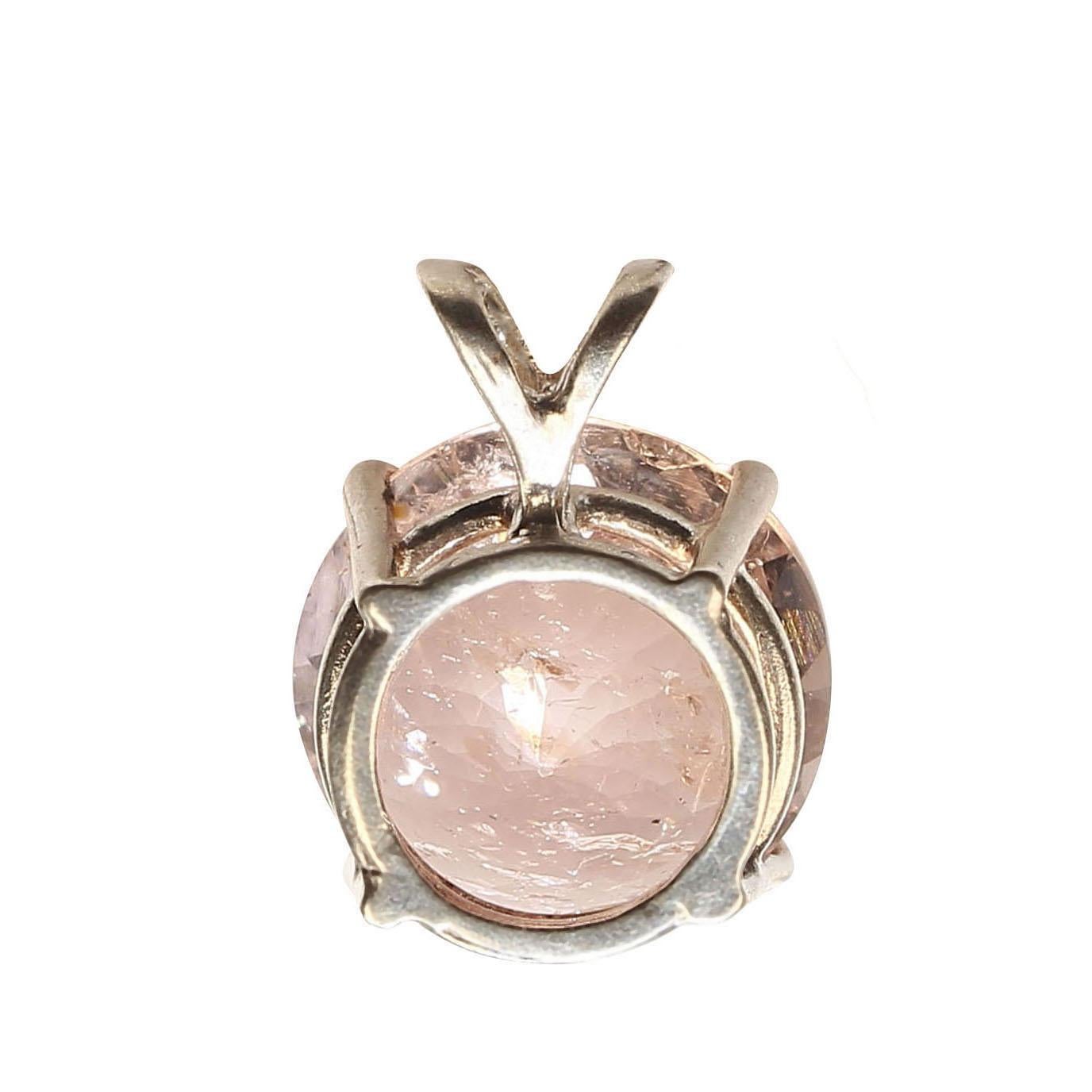 AJD Pendentif rond en Morganite avec chaîne en argent sterling en vente 4