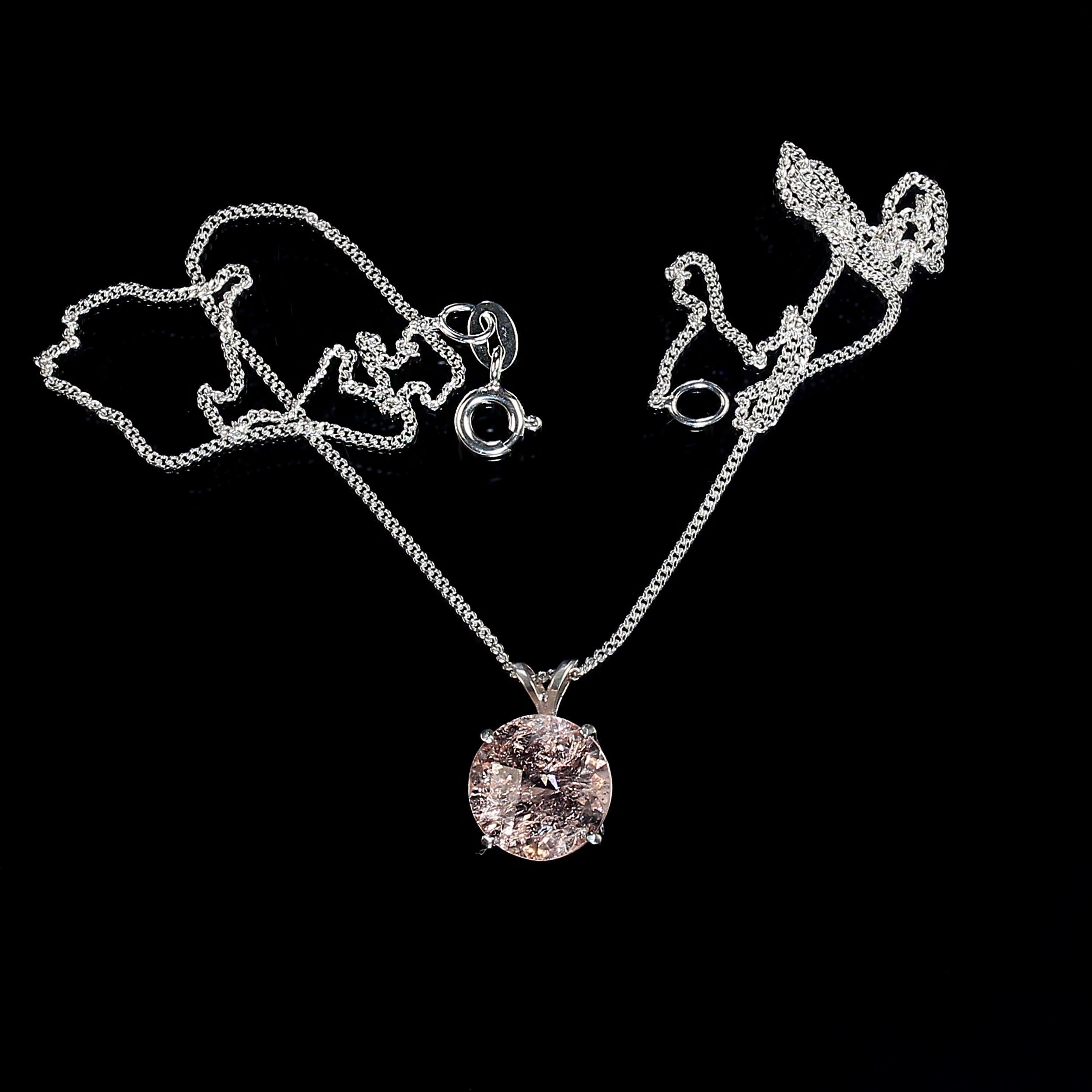 AJD Pendentif rond en Morganite avec chaîne en argent sterling Neuf - En vente à Raleigh, NC